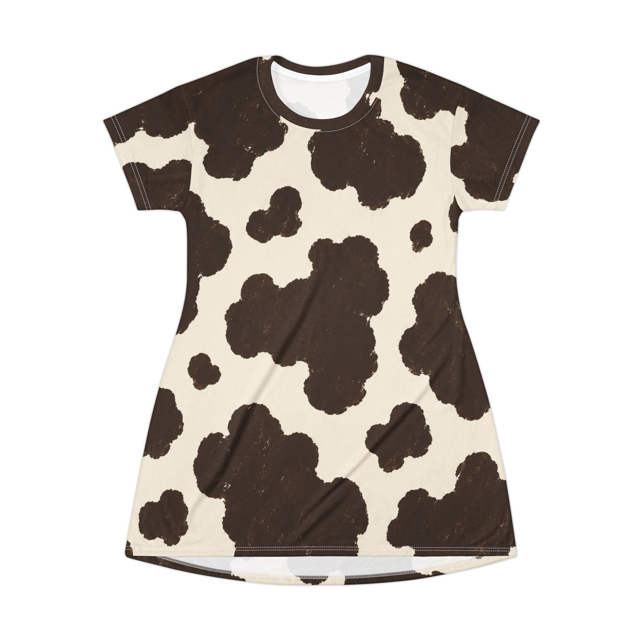 Brown Cow Print T-Shirt Dress | All-Over Print Cowhide Pattern