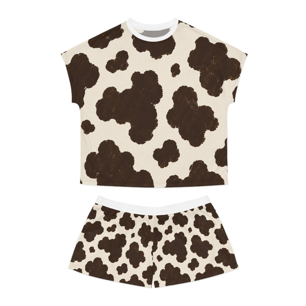Cow Print Women's Short Pajama Set — Brown Spot All-Over Print Sleepwear