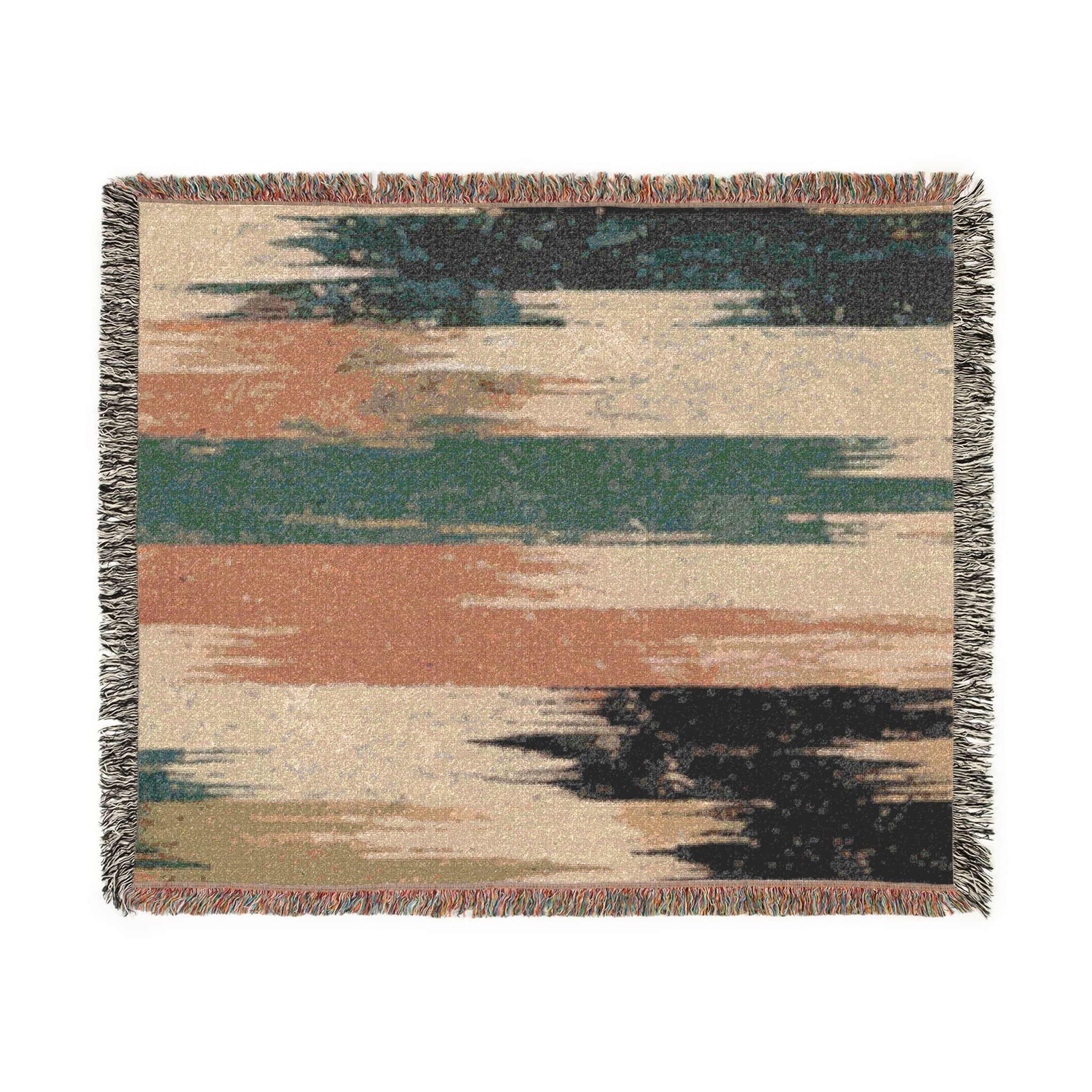 Woven Throw Blanket — Abstract Striped Rustic Teal & Rust Home Decor
