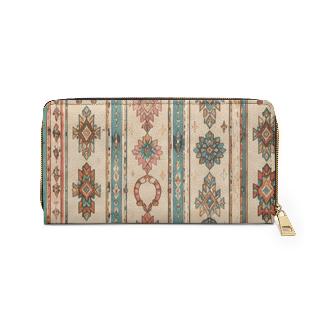 Western Aztec Zip Wallet — Boho Horseshoe Patterned Zipper Wallet