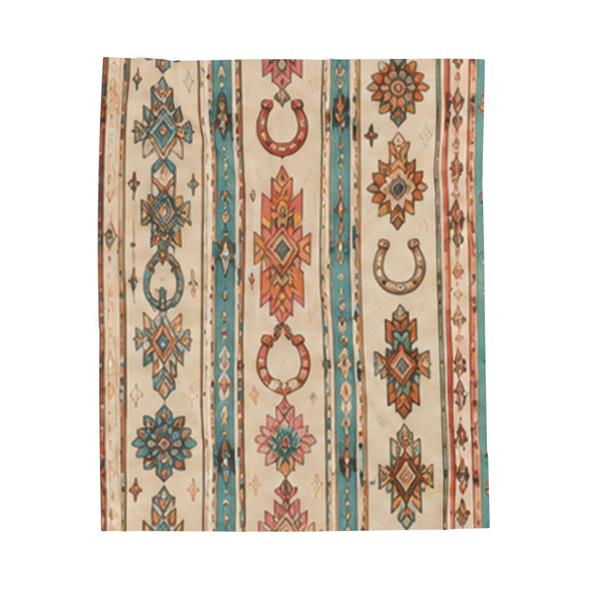 Southwestern Horseshoe Velveteen Plush Blanket – Boho Aztec Throw