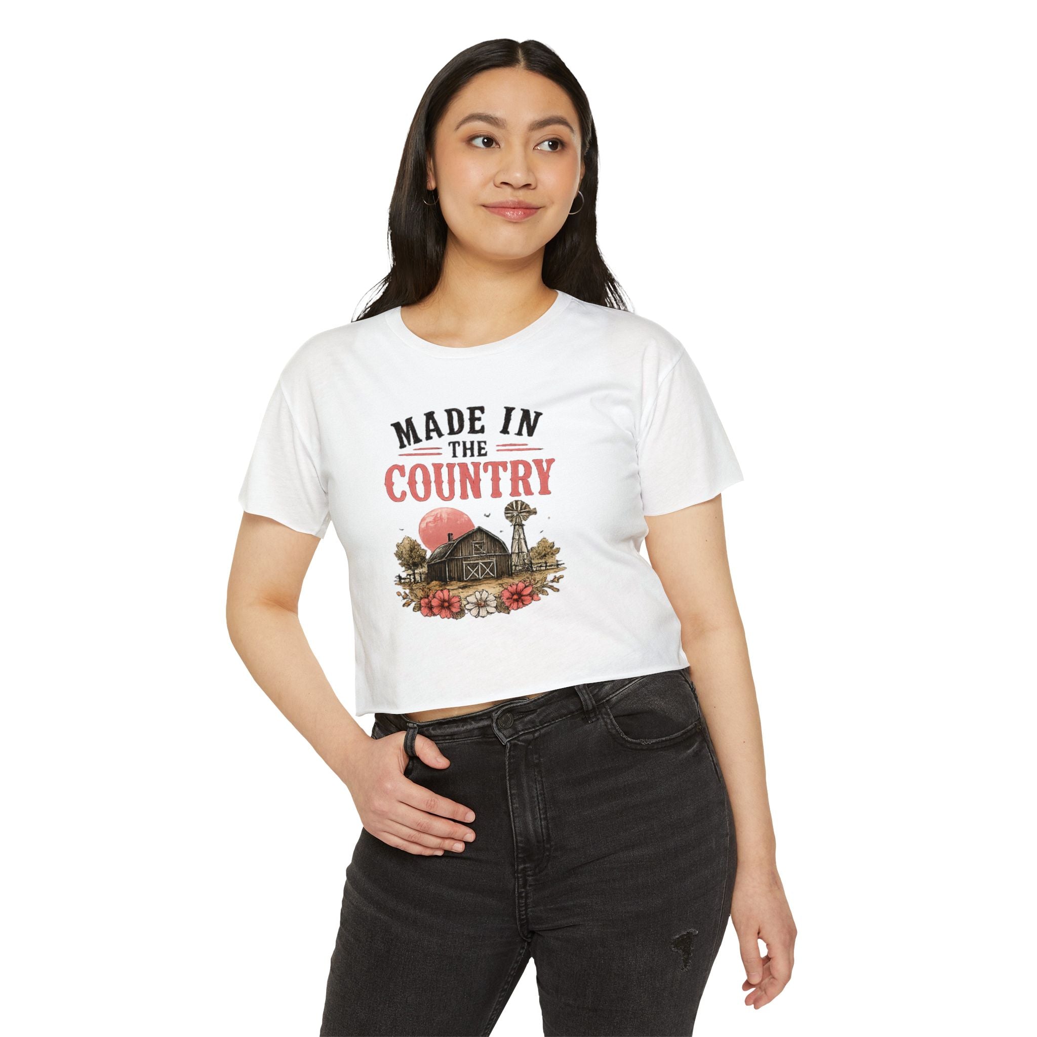 Made in the Country Crop Top — Women's Rustic Farmhouse Festival Tee