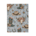 Western Floral Cow Skull Velveteen Plush Blanket — Cowboy Hat & Boots Pattern