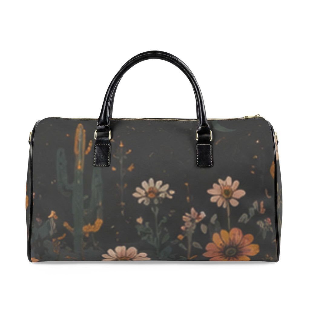 Floral Desert Duffel Bag – Faux Leather Travel Bag with Wildflower & Cactus Print