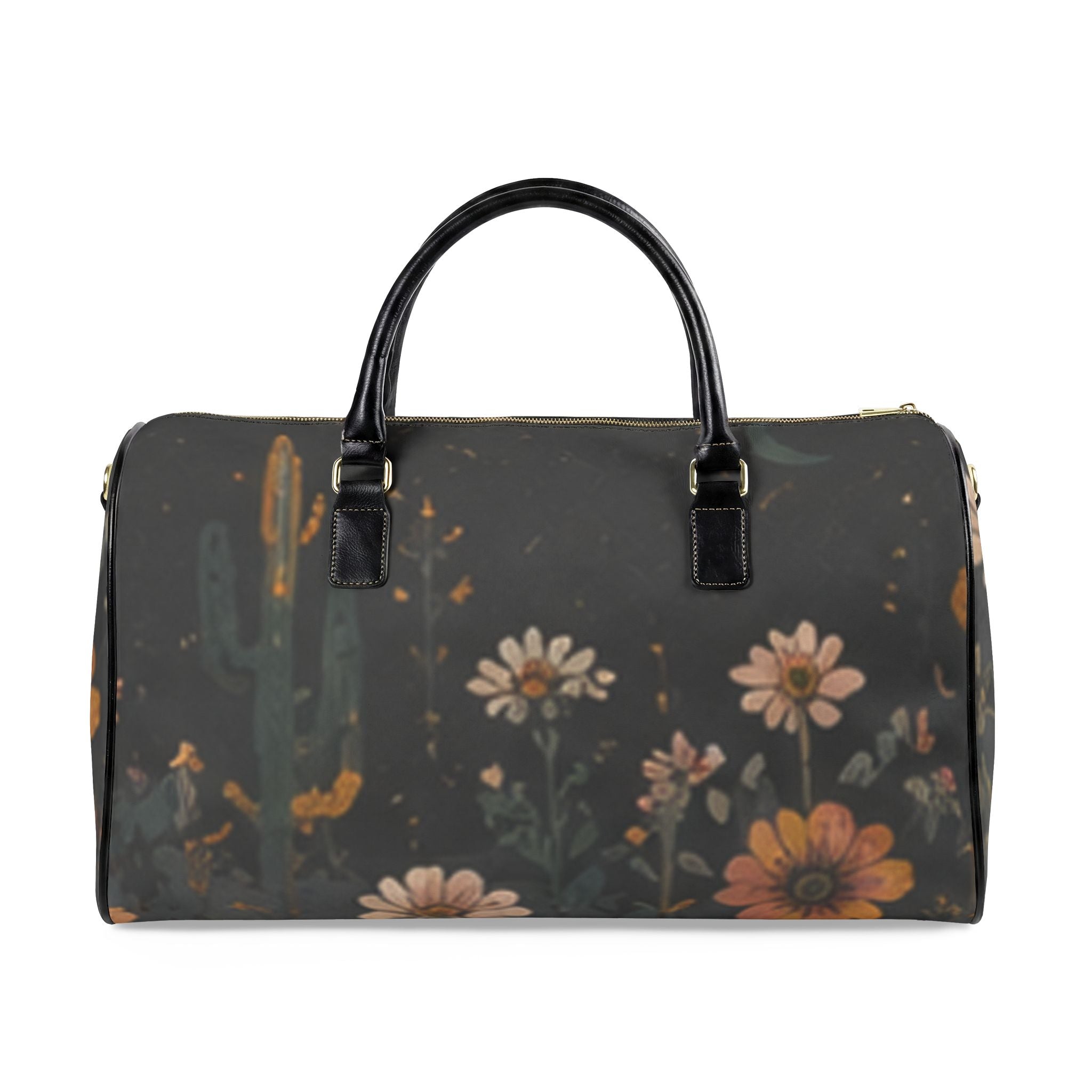 Floral Desert Duffel Bag – Faux Leather Travel Bag with Wildflower & Cactus Print