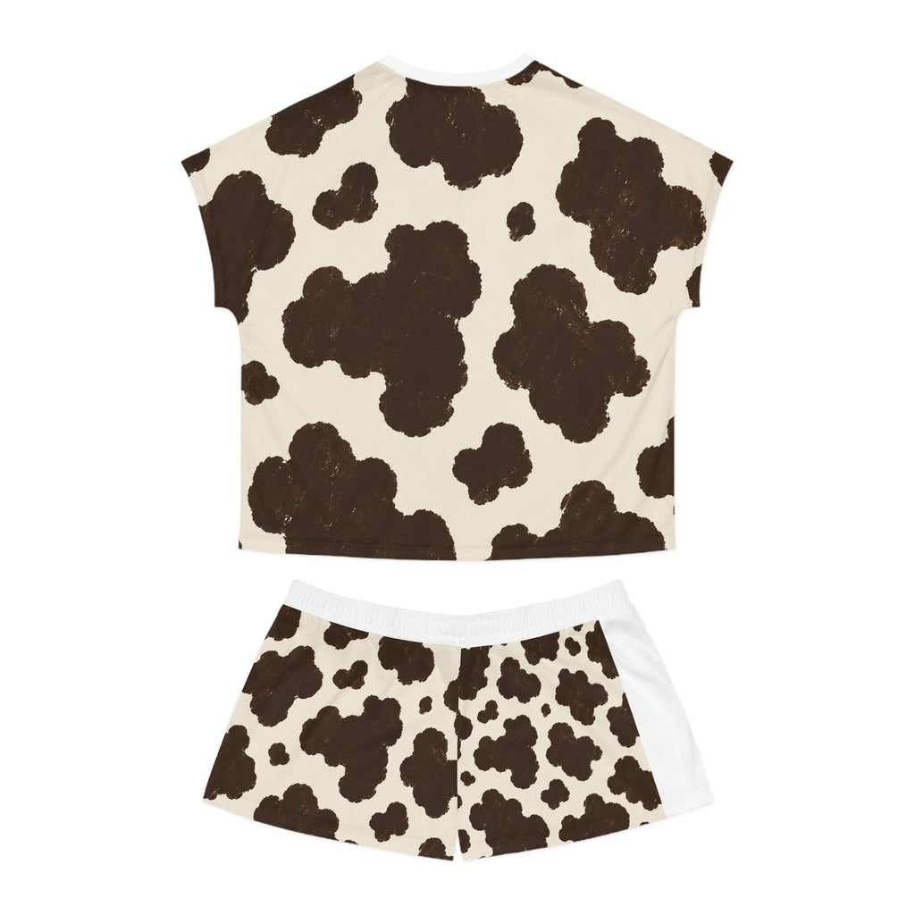 Cow Print Women's Short Pajama Set — Brown Spot All-Over Print Sleepwear