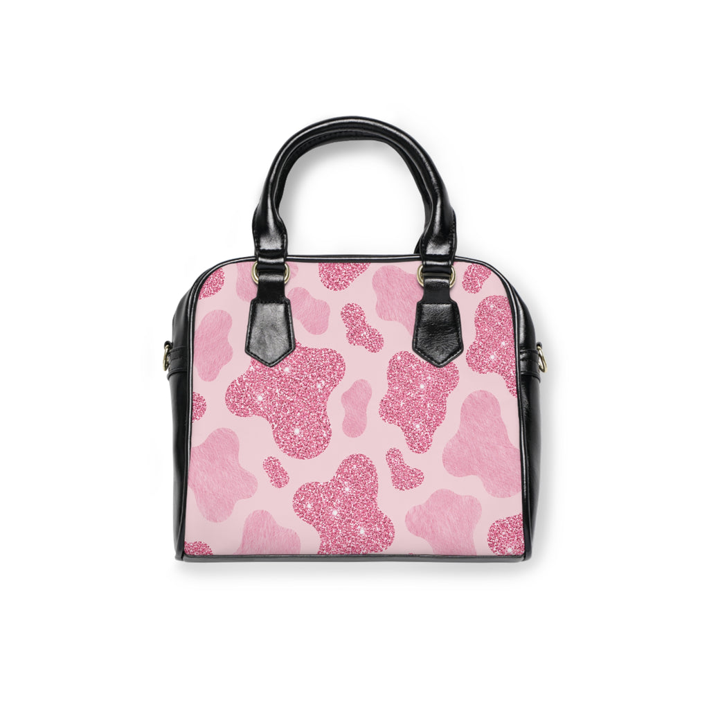 Pink Glitter Cow Print Shoulder Handbag