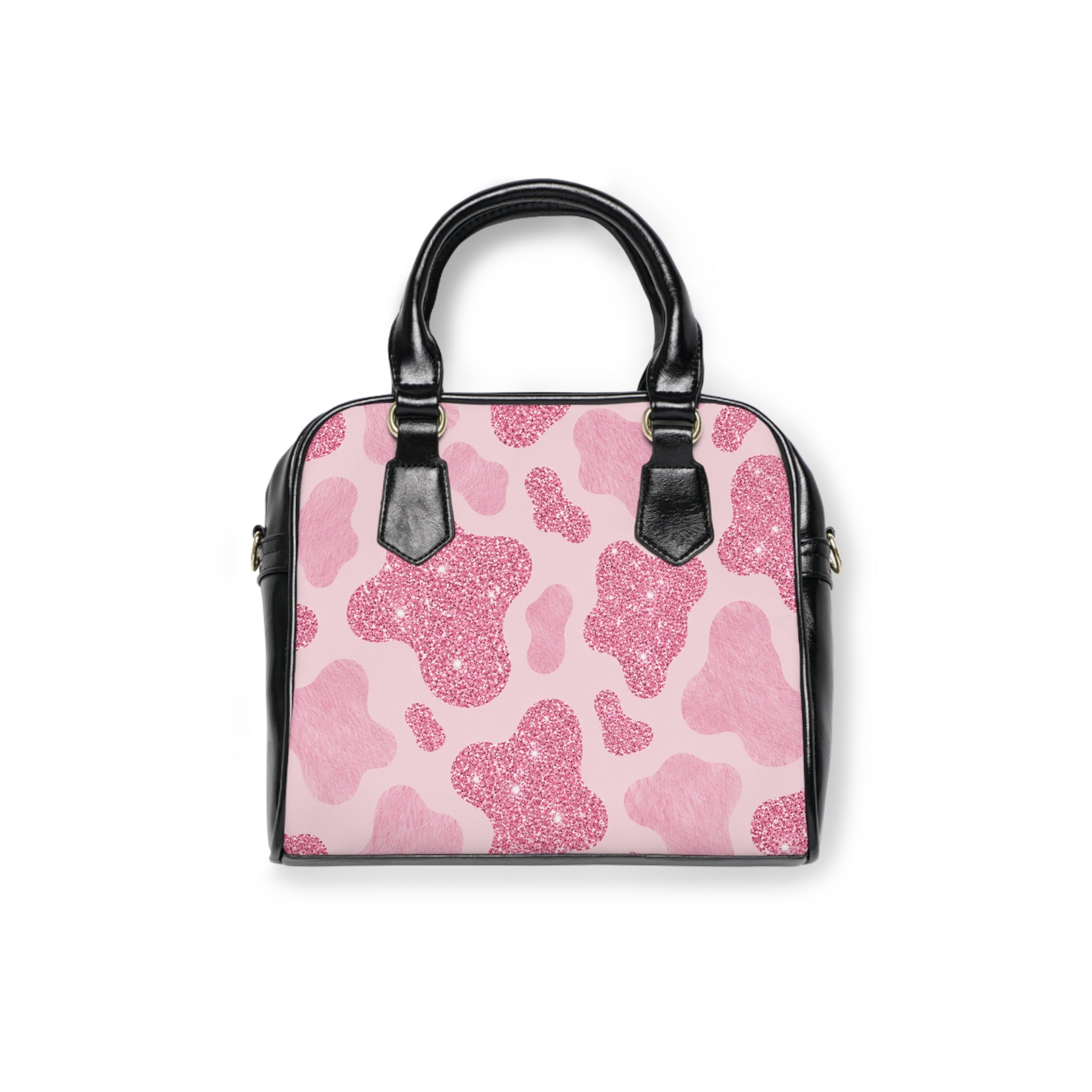 Pink Glitter Cow Print Shoulder Handbag