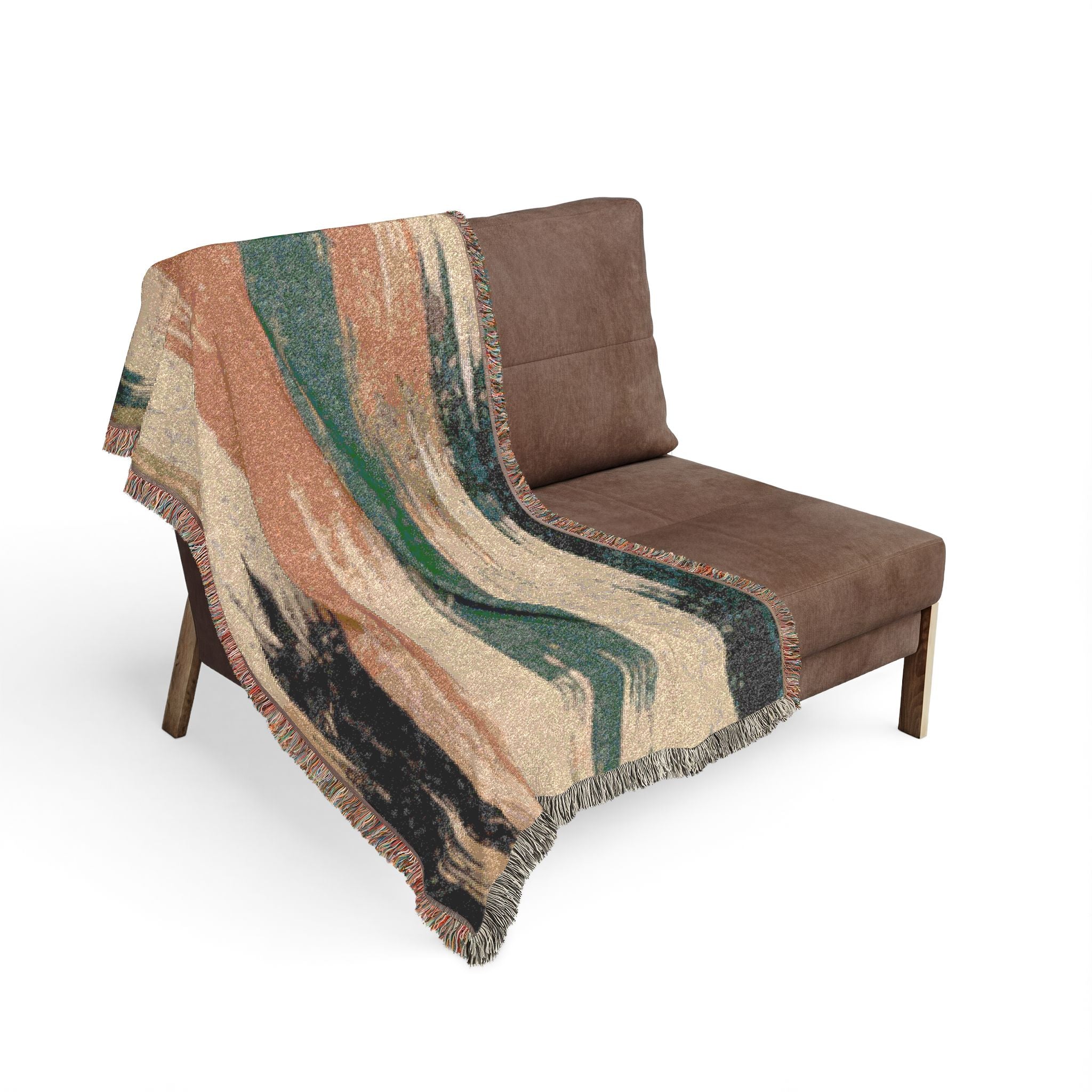 Woven Throw Blanket — Abstract Striped Rustic Teal & Rust Home Decor