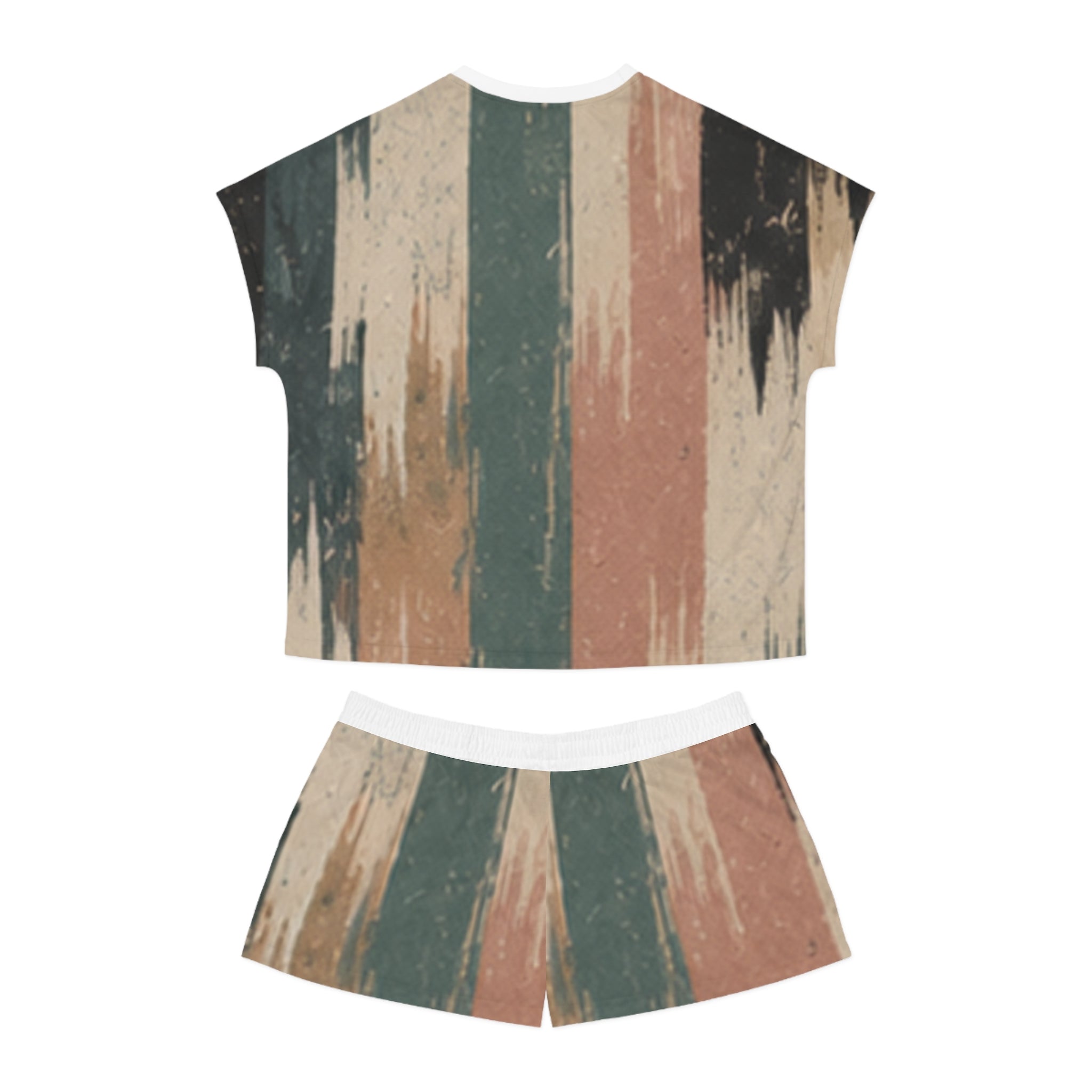Women's Stripe Brushstroke Pajama Set — Cozy Vintage Lounge Shorts & Tee