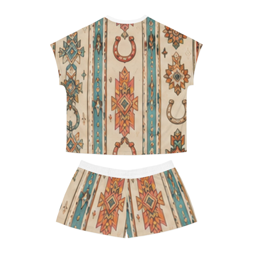 Southwestern Horseshoe Print Women's Pajama Set — Cozy Short Sleepwear