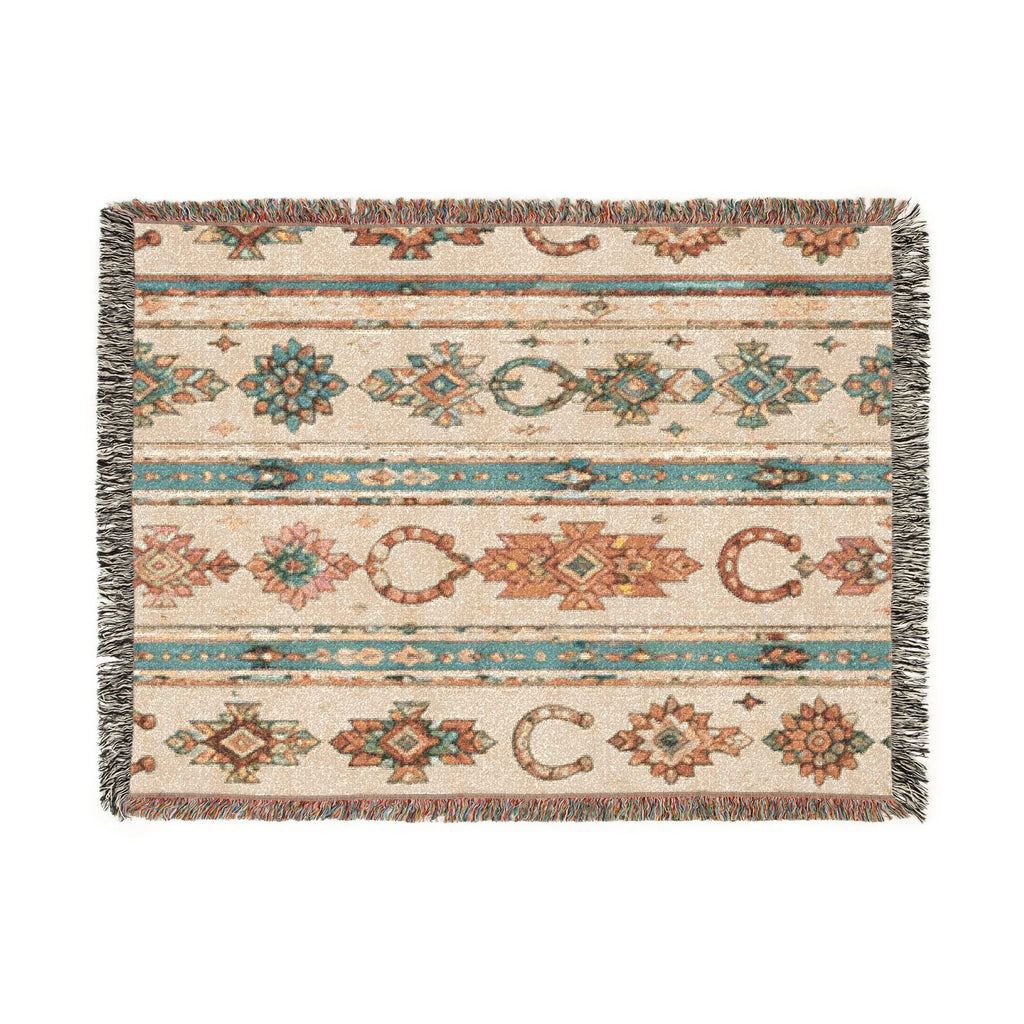 Southwestern Woven Blanket – Boho Aztec Throw with Fringe