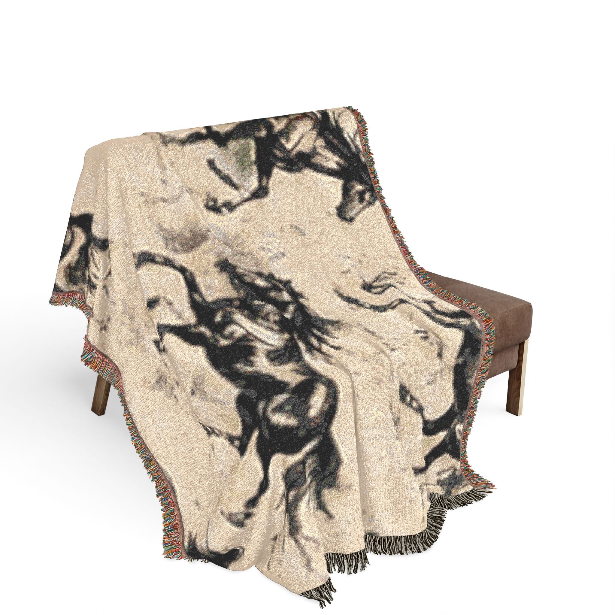 Horse Pattern Woven Blanket — Rustic Western Throw for Equestrian & Farmhouse Decor