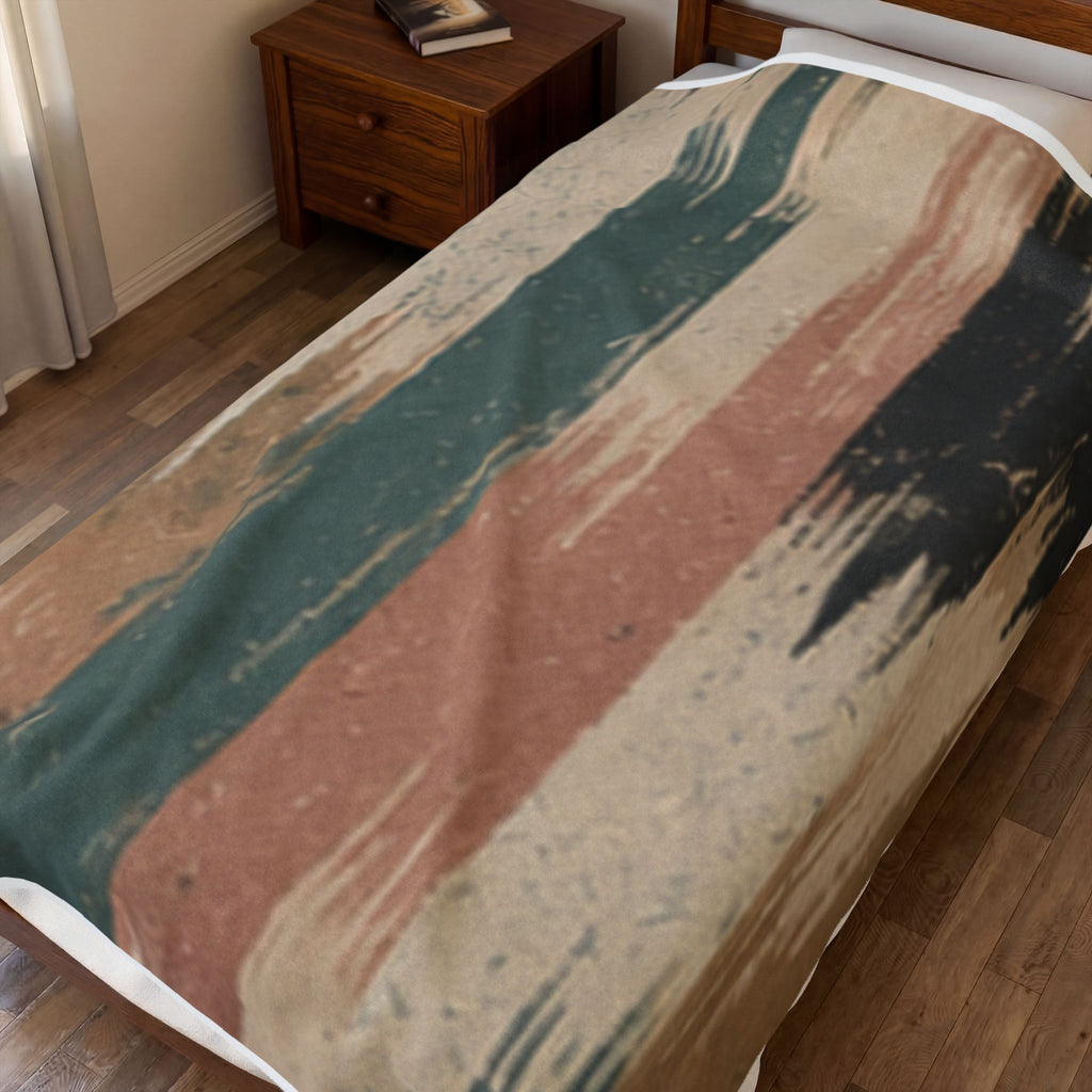 Rustic Striped Velveteen Plush Blanket — Vintage Earth Tones Cozy Throw