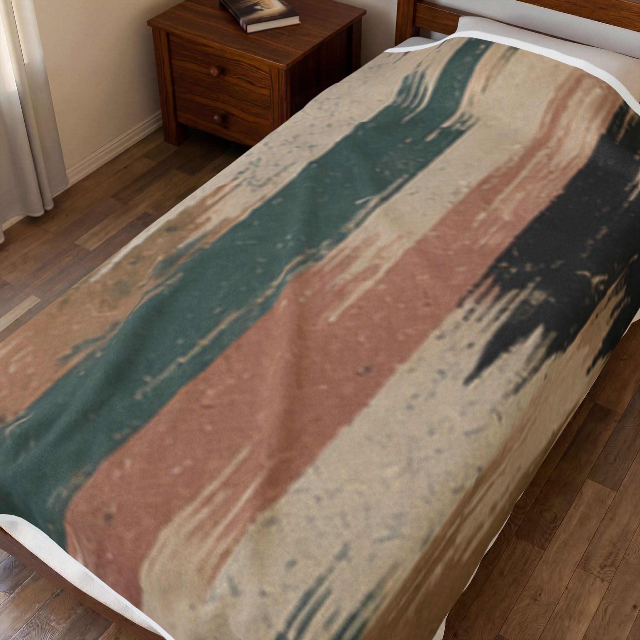 Rustic Striped Velveteen Plush Blanket — Vintage Earth Tones Cozy Throw