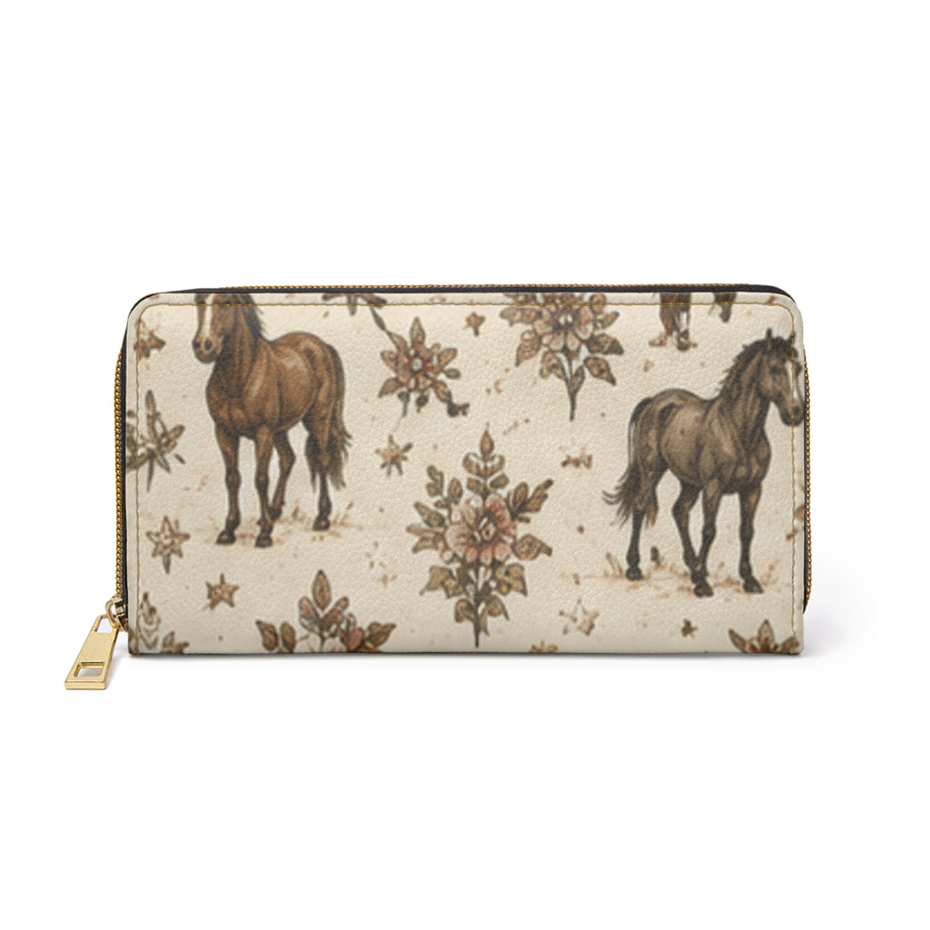 Horse Pattern Zipper Wallet — Vintage Floral Equestrian Wallet