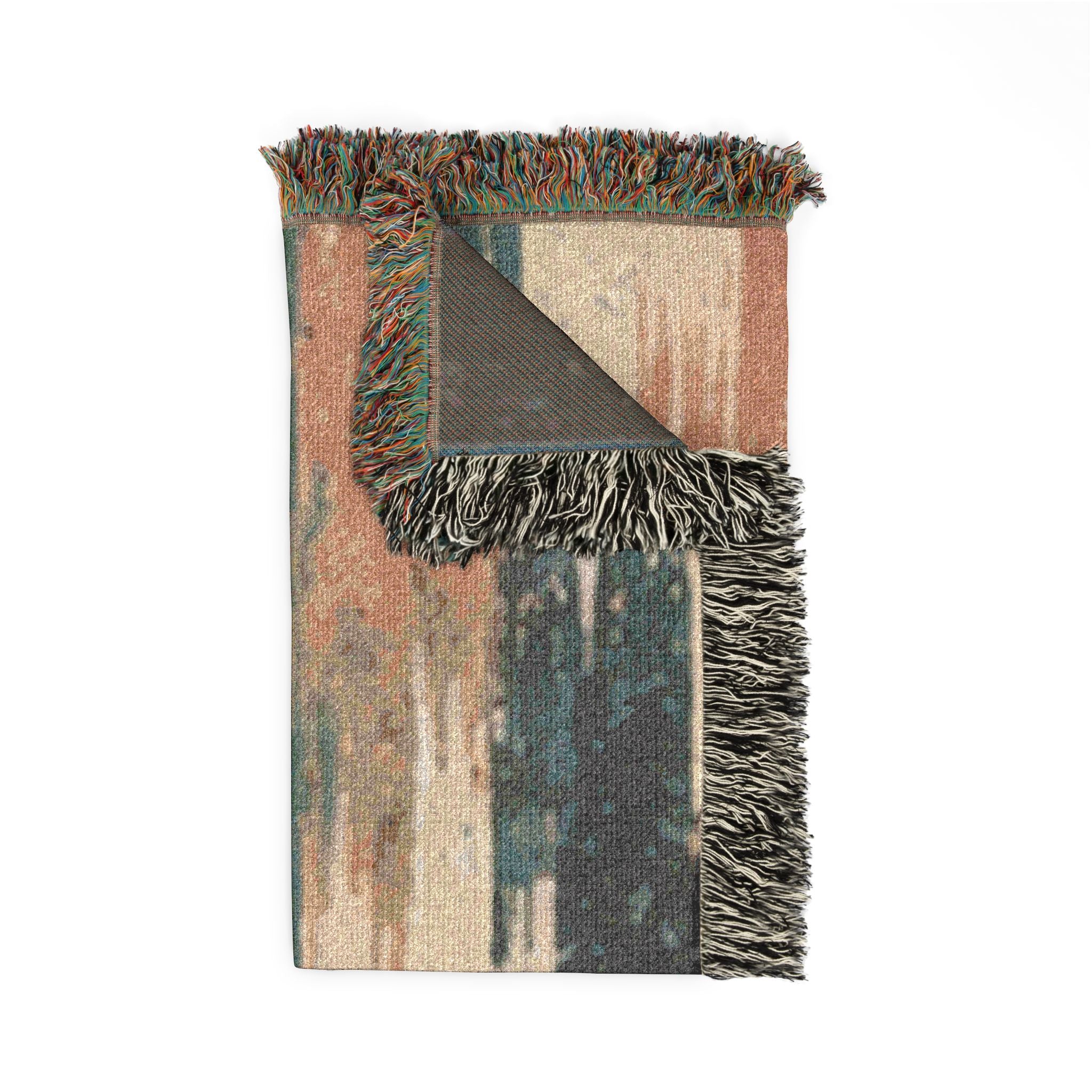 Woven Throw Blanket — Abstract Striped Rustic Teal & Rust Home Decor