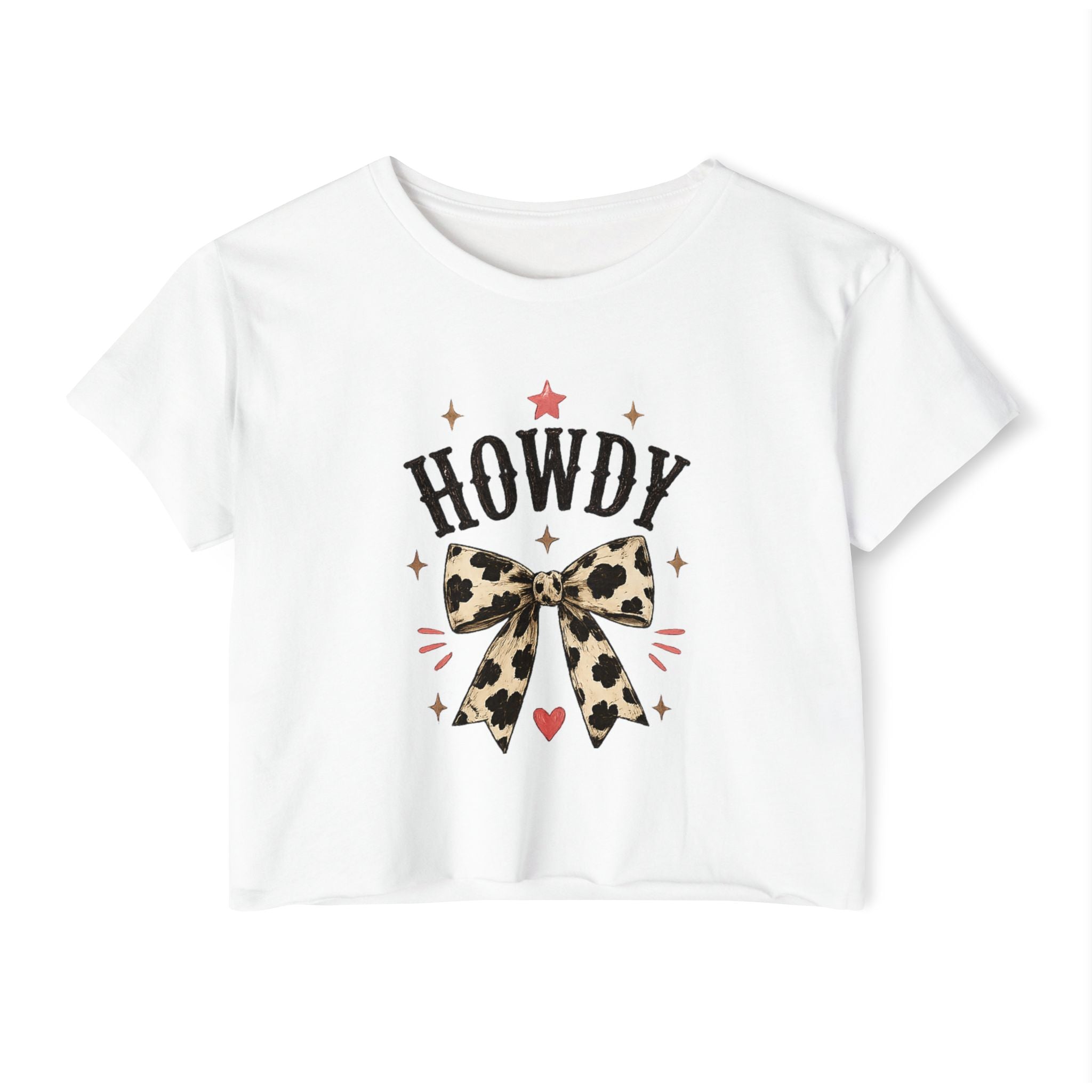 Howdy Leopard Bow Crop Top — Western Graphic Festival Shirt for Women