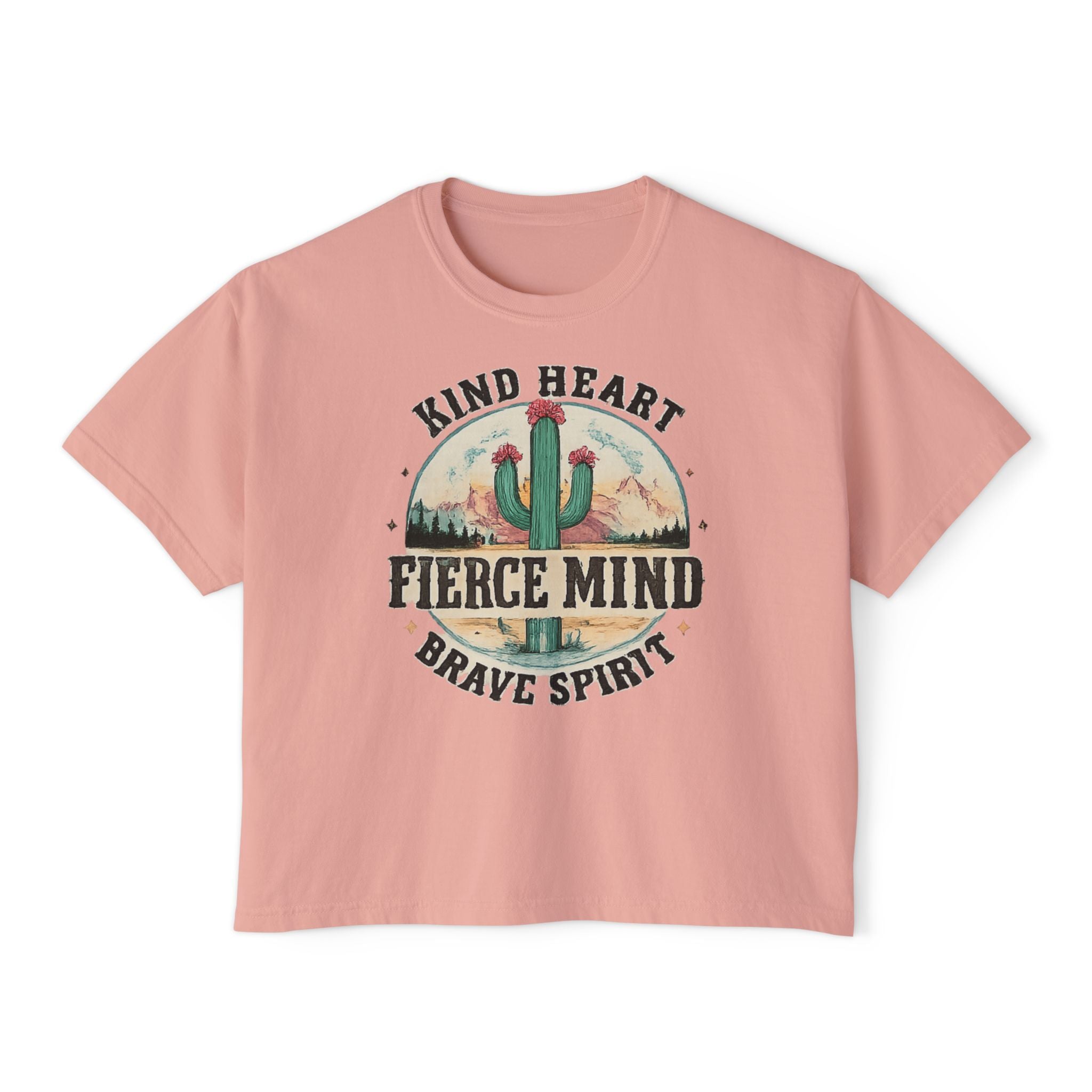Kind Heart Fierce Mind Boxy Tee — Desert Cactus Inspirational Women's Shirt