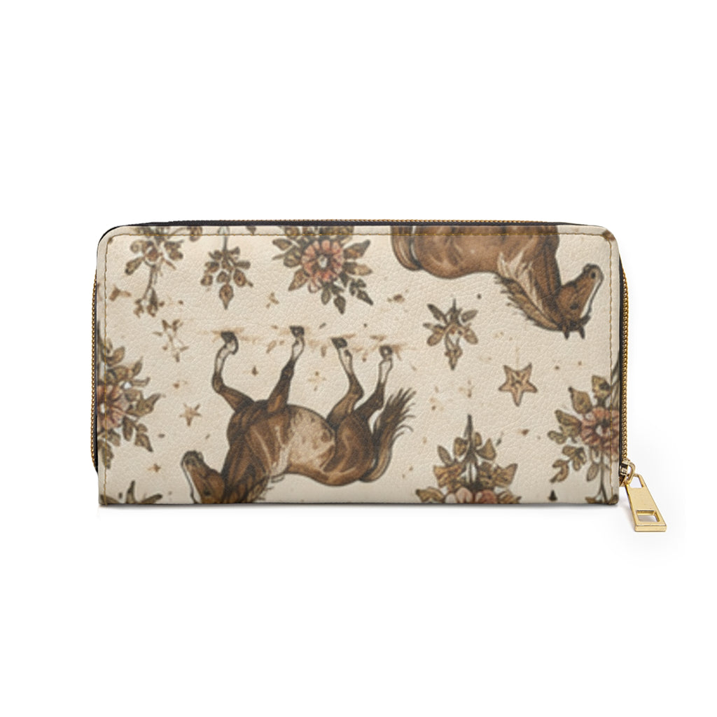 Horse Pattern Zipper Wallet — Vintage Floral Equestrian Wallet