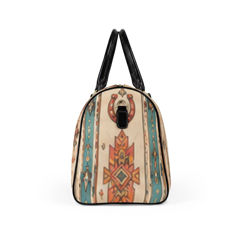 Boho Western Duffle Bag - Faux Leather Travel Bag with Aztec & Horseshoe Print
