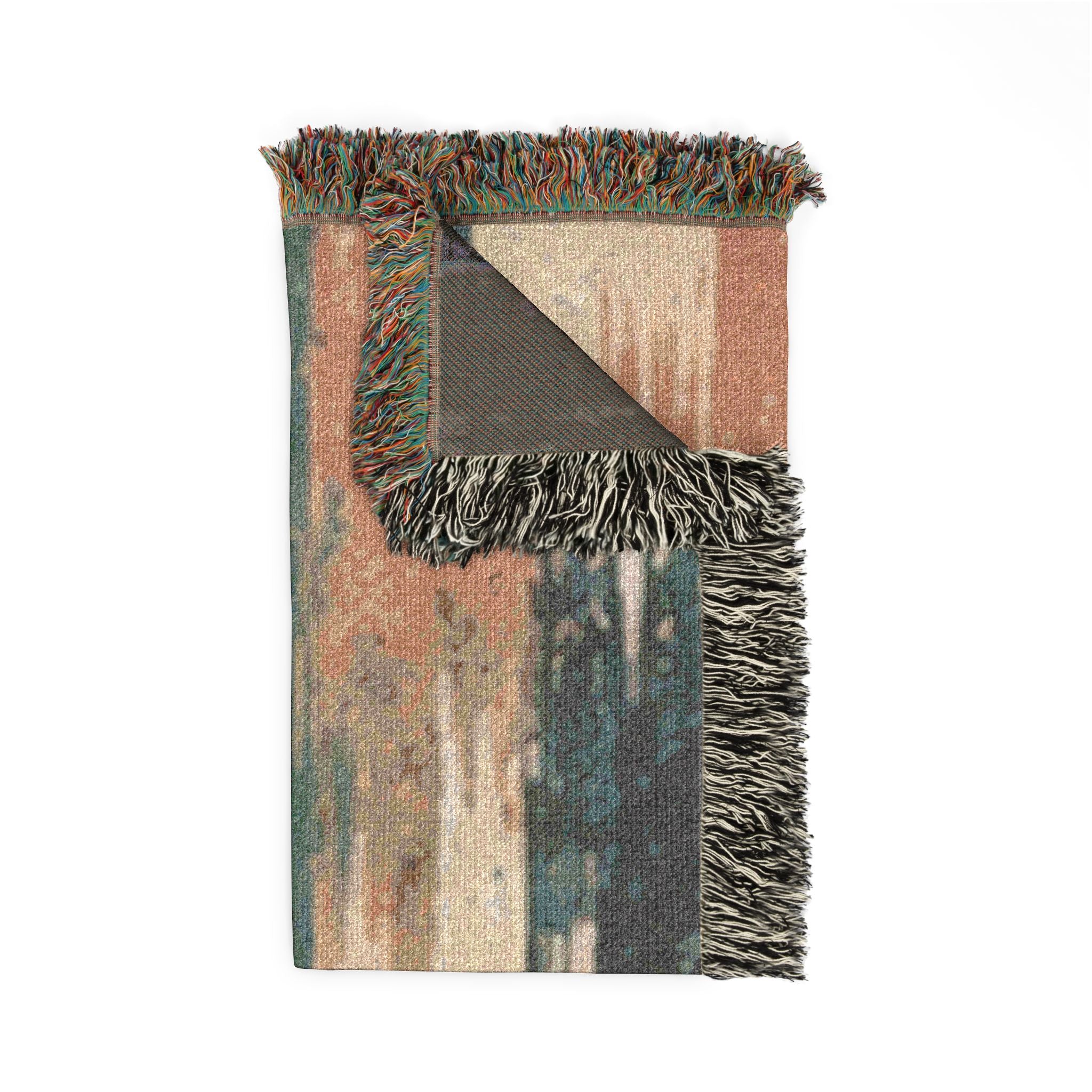 Woven Throw Blanket — Abstract Striped Rustic Teal & Rust Home Decor