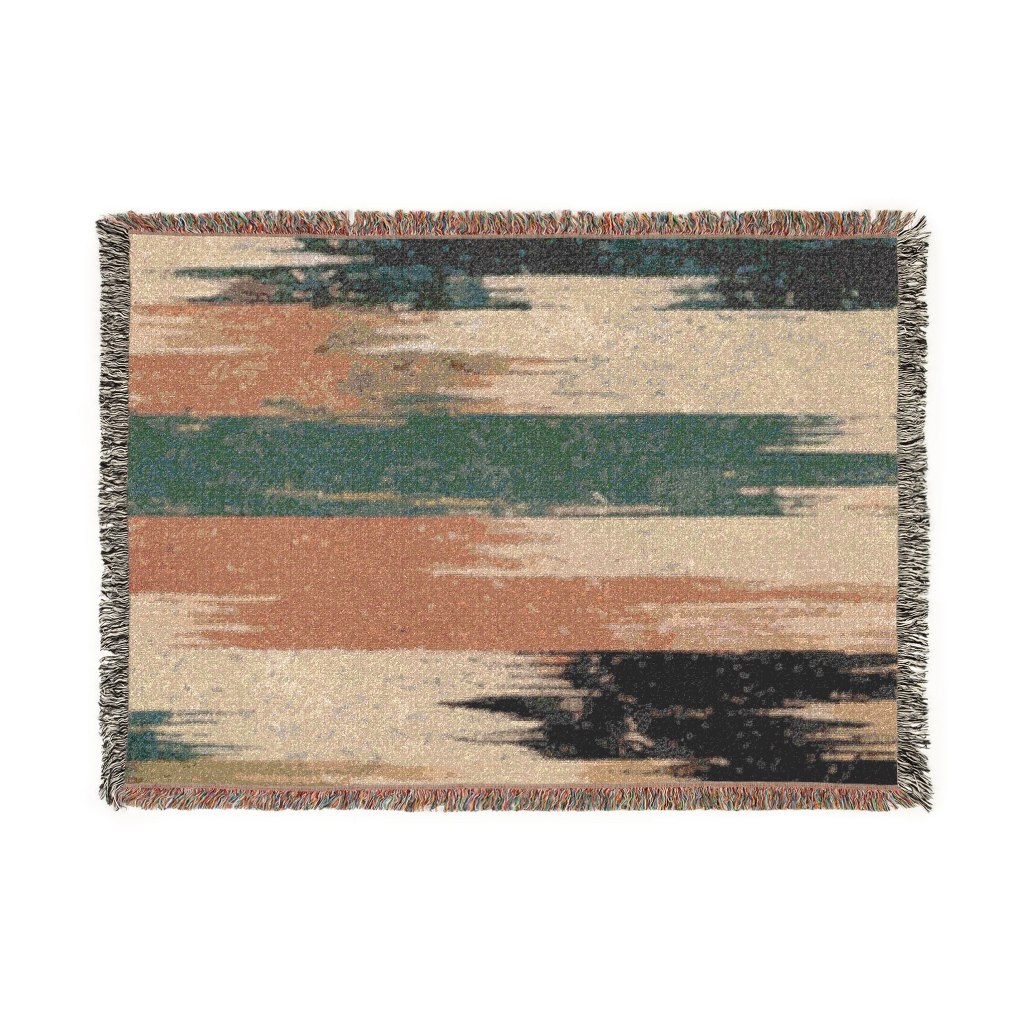 Woven Throw Blanket — Abstract Striped Rustic Teal & Rust Home Decor