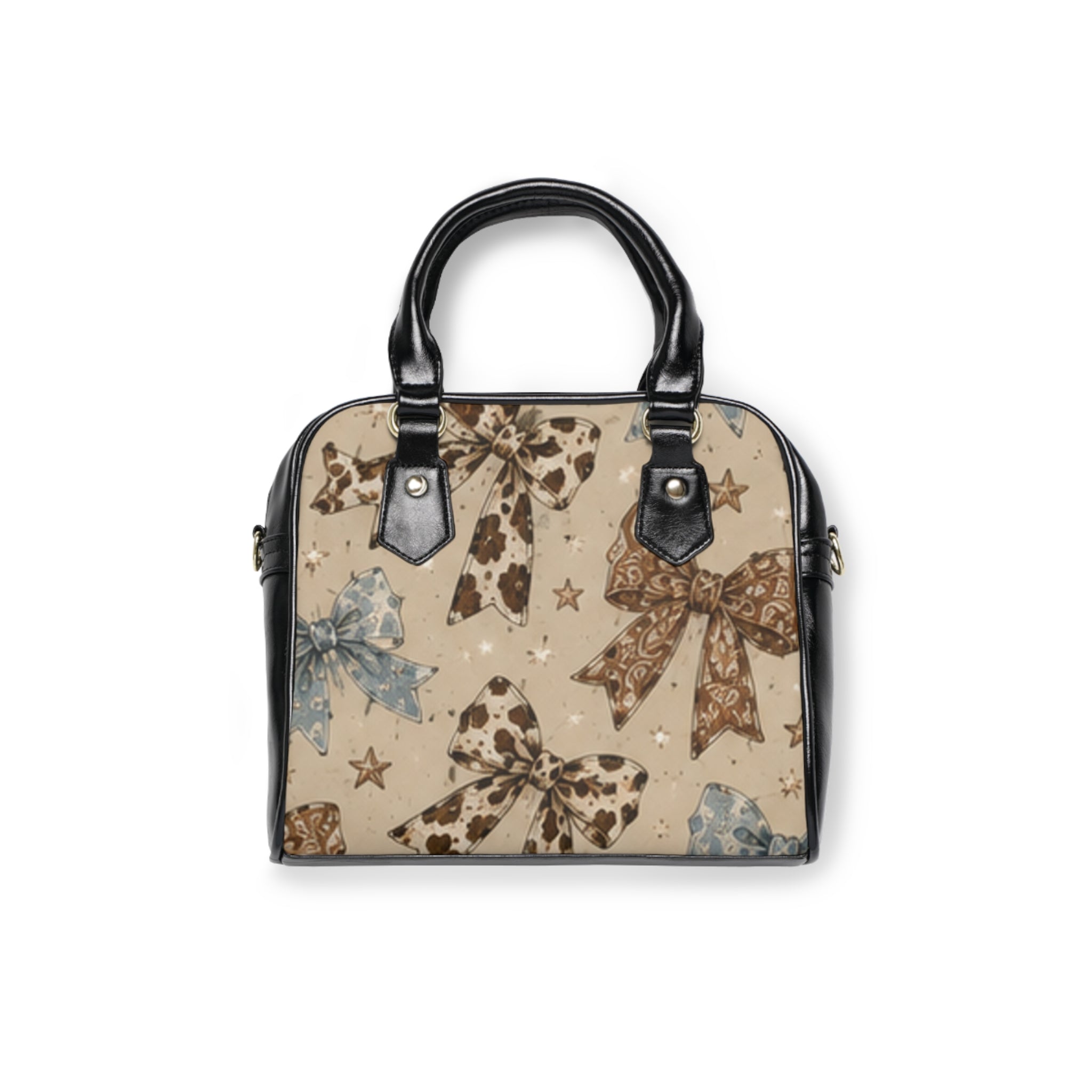 Bow Print Shoulder Handbag — Vintage Floral Ribbon Pattern Purse
