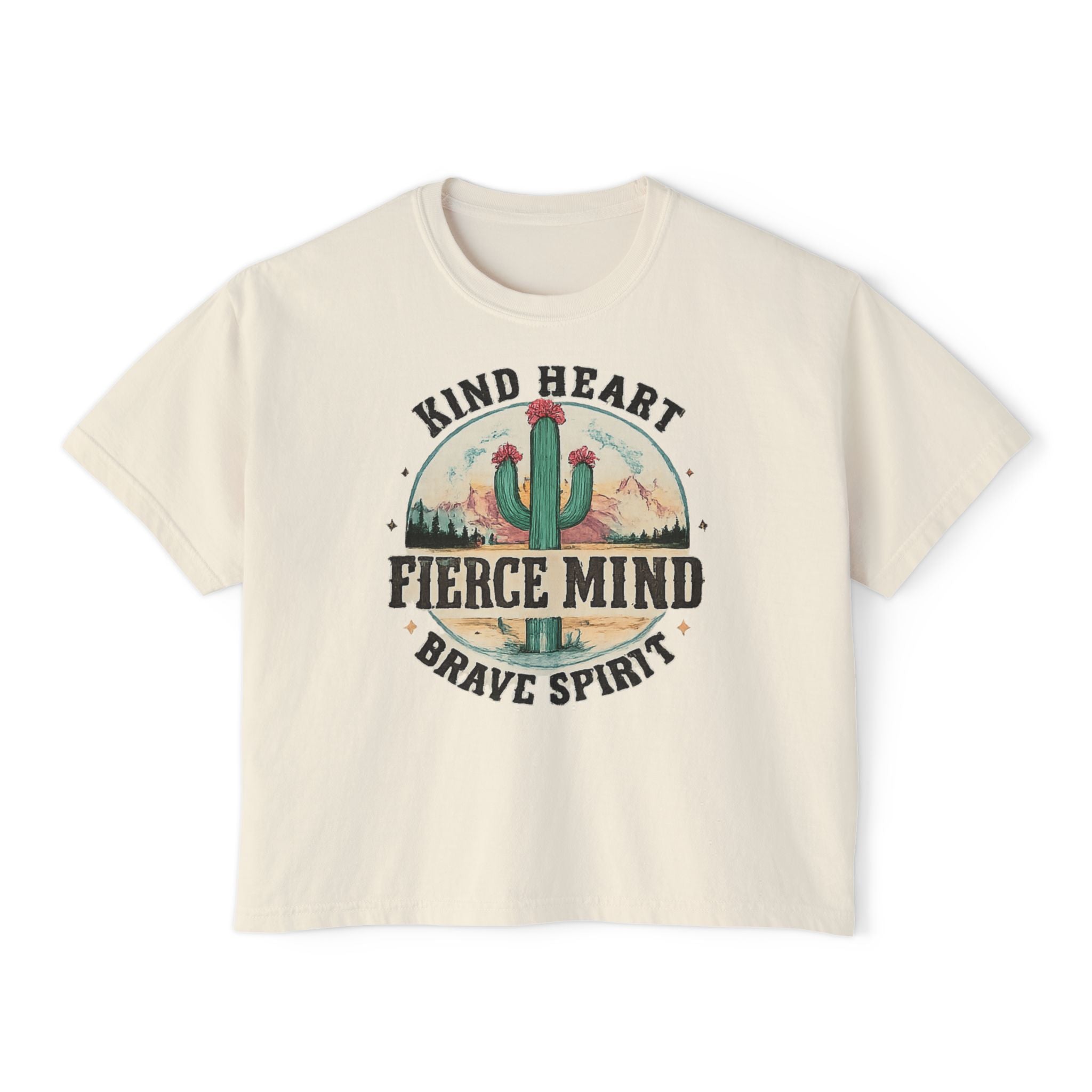Kind Heart Fierce Mind Boxy Tee — Desert Cactus Inspirational Women's Shirt