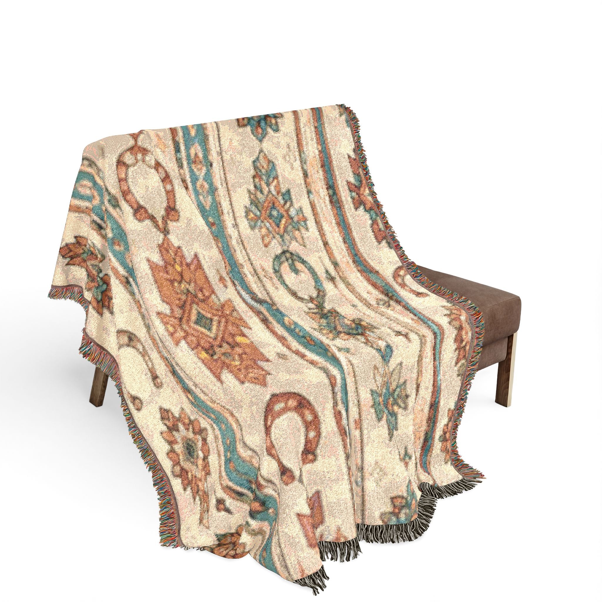 Southwestern Woven Blanket – Boho Aztec Throw with Fringe
