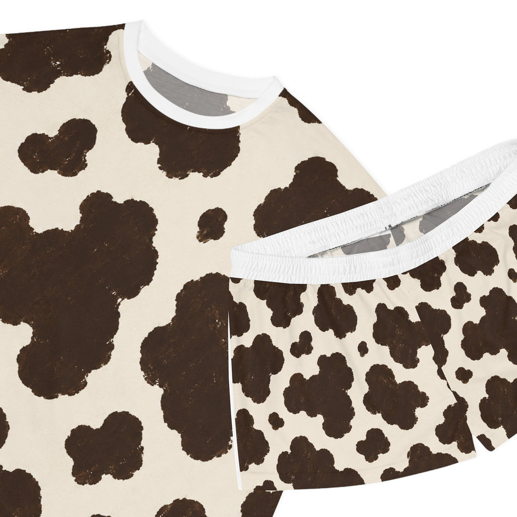 Cow Print Women's Short Pajama Set — Brown Spot All-Over Print Sleepwear