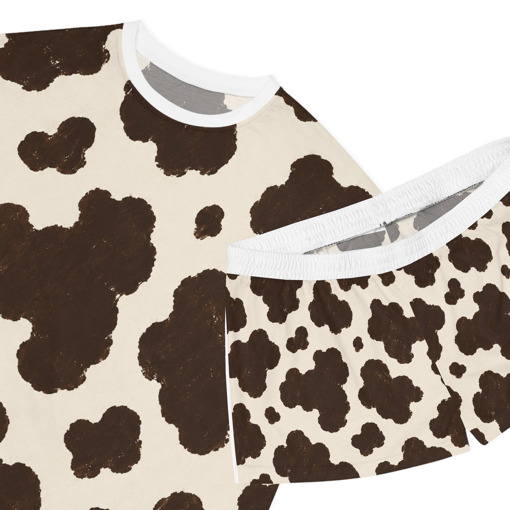 Cow Print Women's Short Pajama Set — Brown Spot All-Over Print Sleepwear