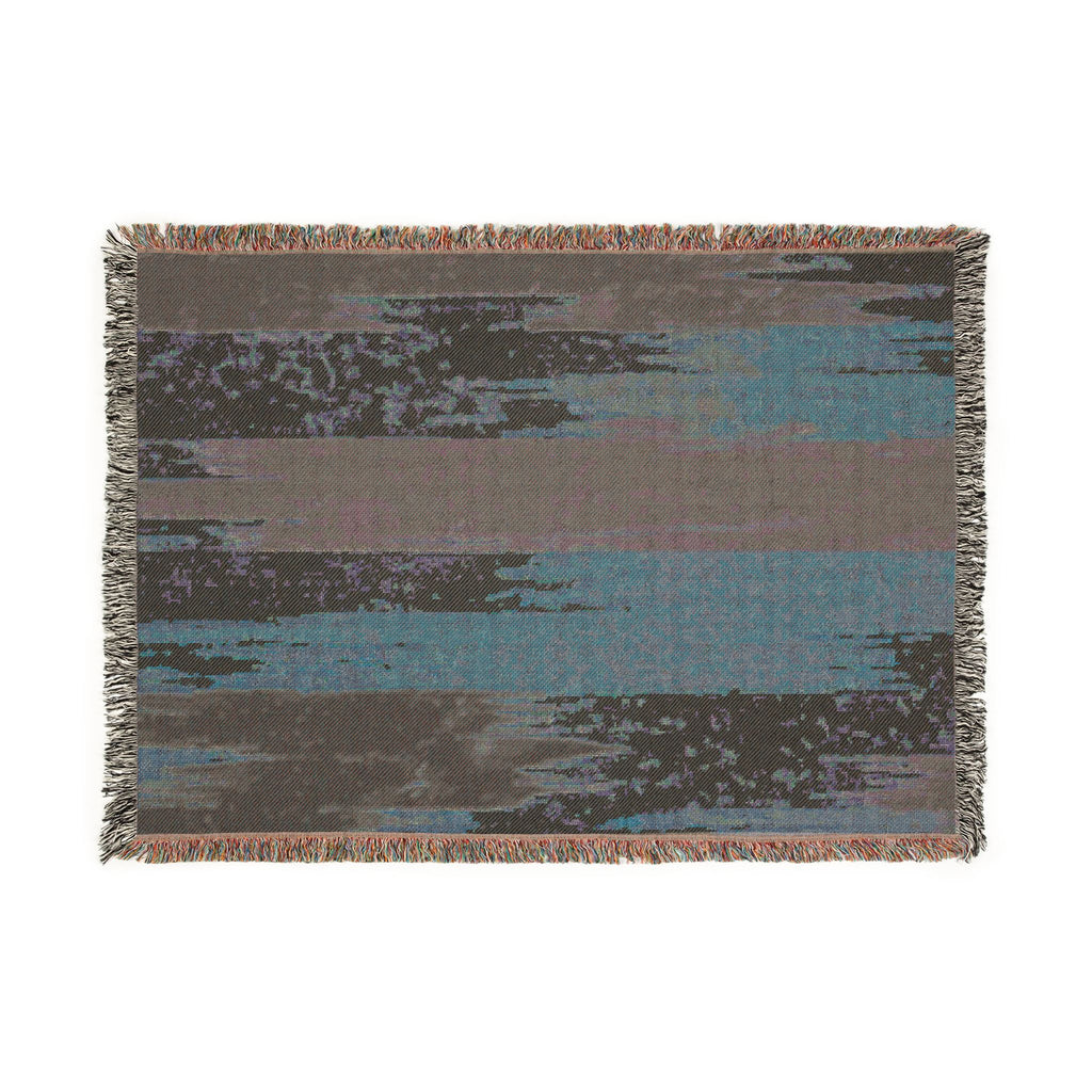 Woven Throw Blanket — Abstract Striped Rustic Teal & Rust Home Decor