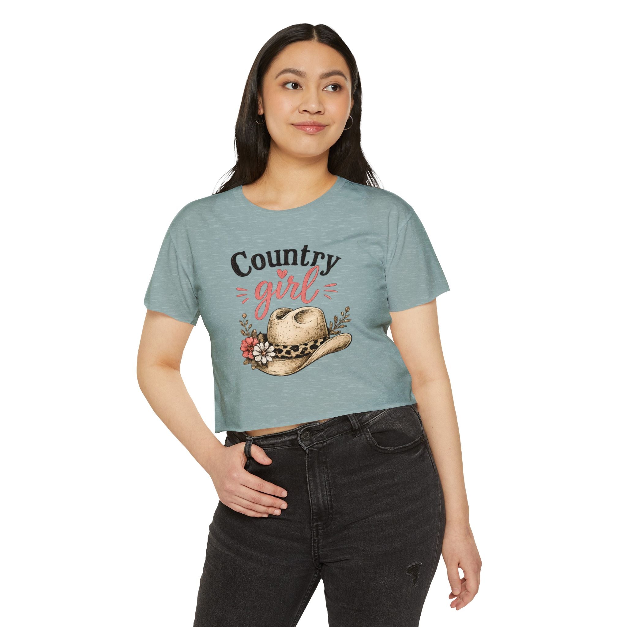 Country Girl Festival Crop Top — Floral Cowboy Hat Graphic