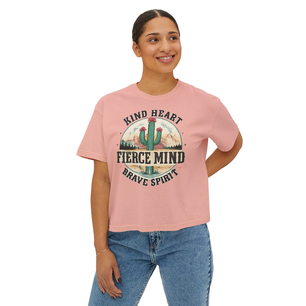 Kind Heart Fierce Mind Boxy Tee — Desert Cactus Inspirational Women's Shirt