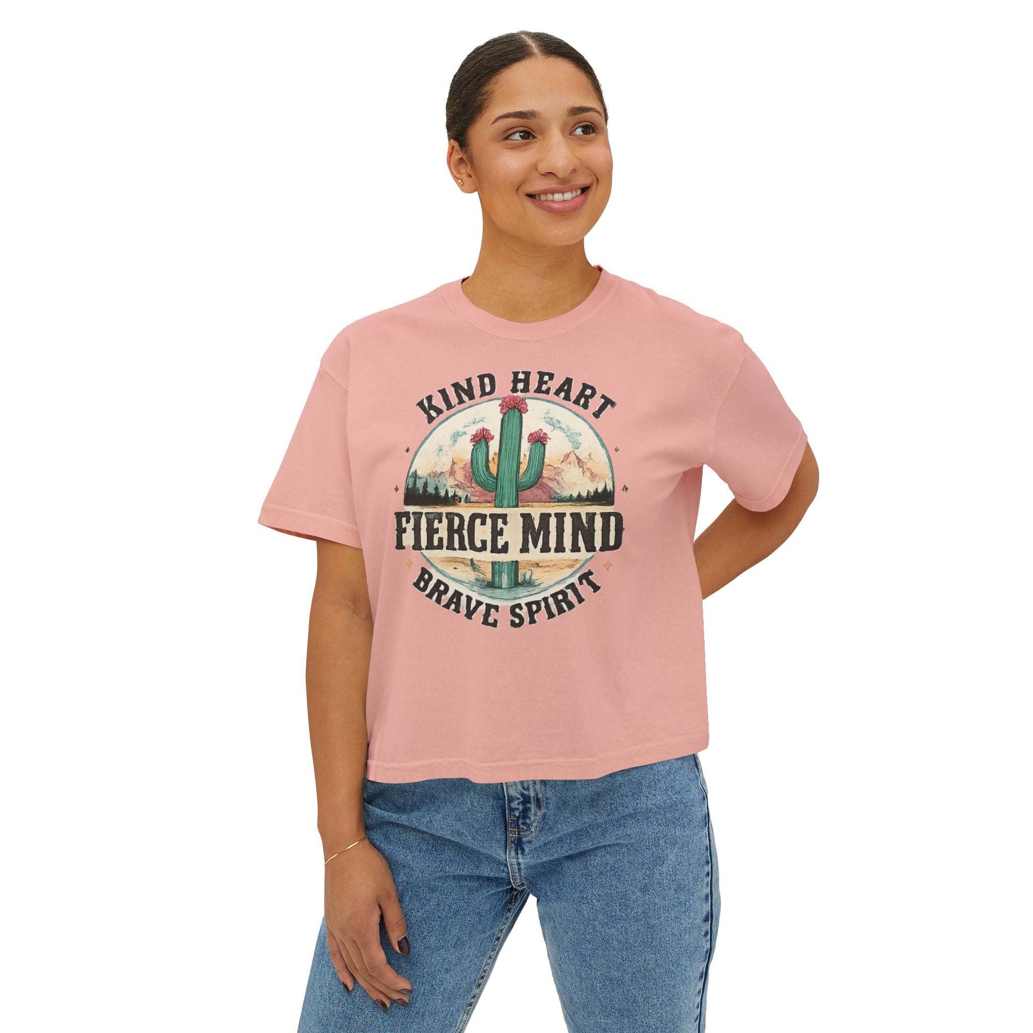 Kind Heart Fierce Mind Boxy Tee — Desert Cactus Inspirational Women's Shirt