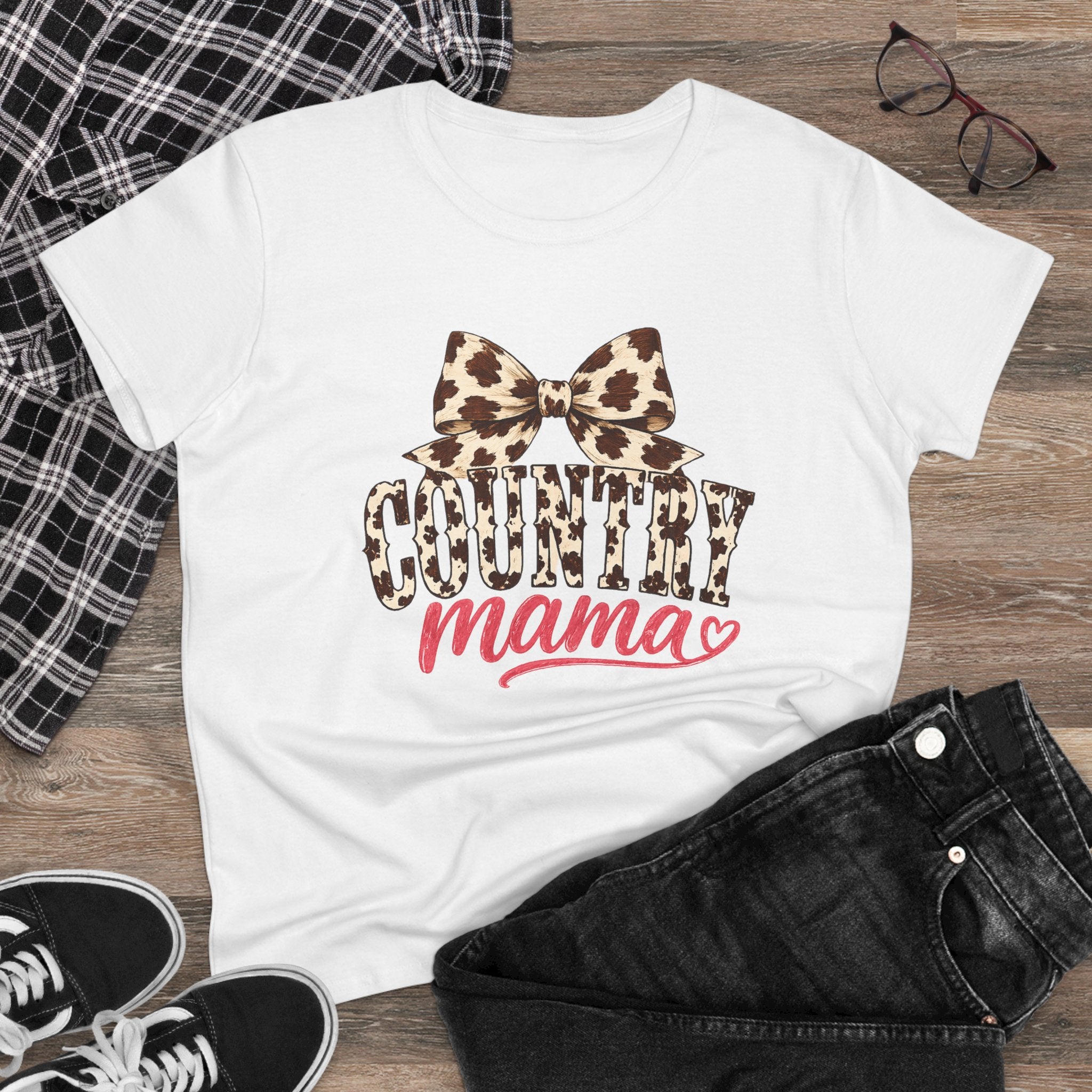 Leopard Bow Country Mama Tee | cowgirl mom graphic shirt