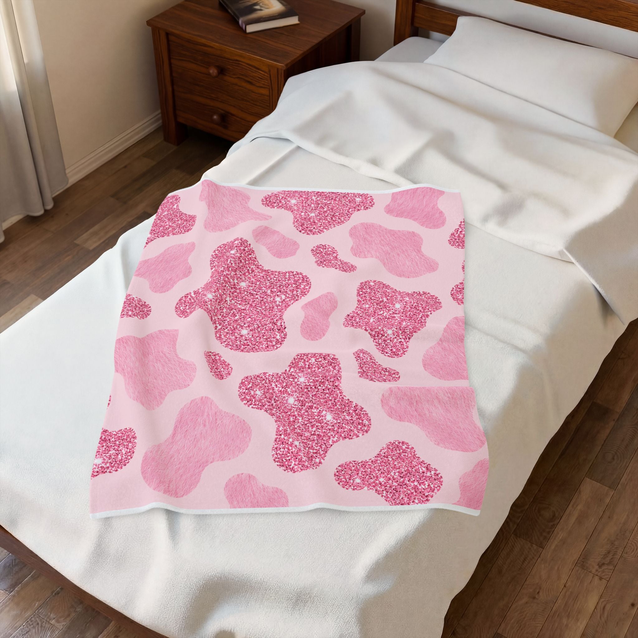Pink Glitter Cow Print Velveteen Plush Blanket