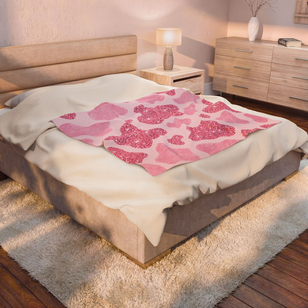 Pink Glitter Cow Print Velveteen Plush Blanket