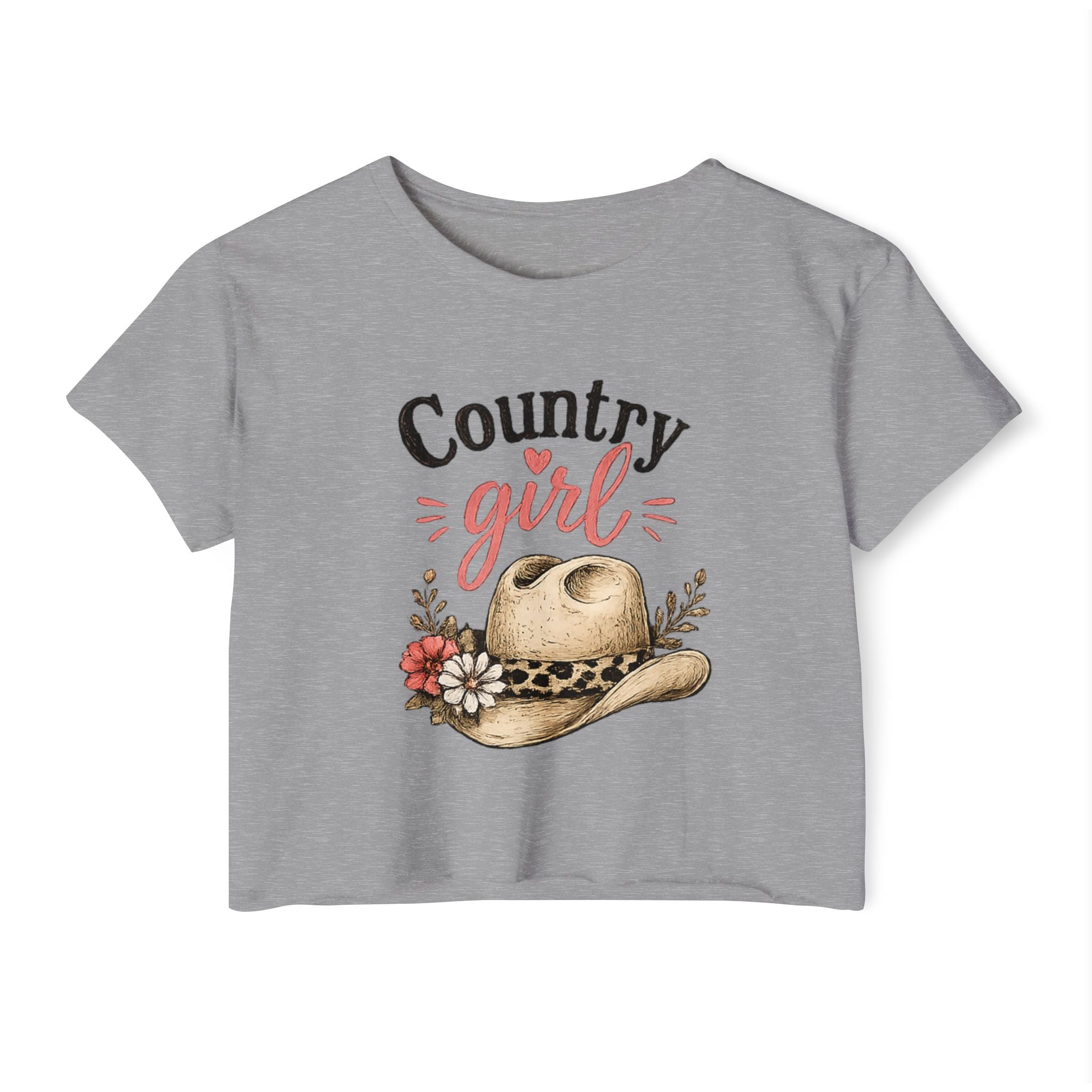 Country Girl Festival Crop Top — Floral Cowboy Hat Graphic