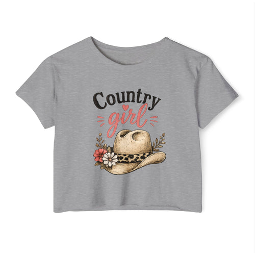 Country Girl Festival Crop Top — Floral Cowboy Hat Graphic