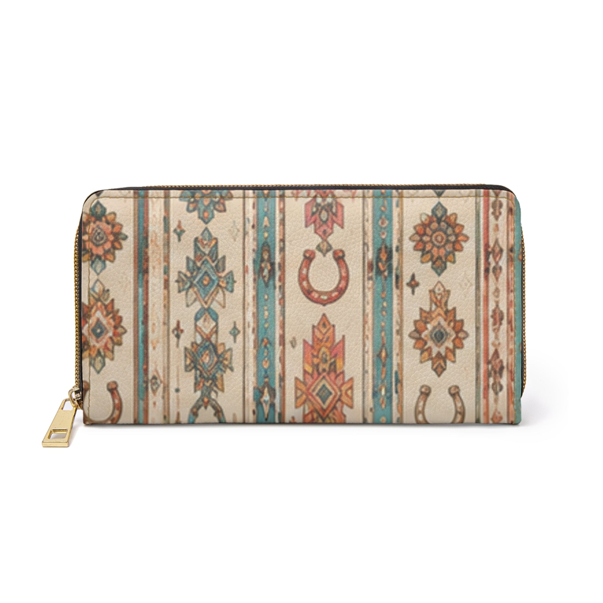 Western Aztec Zip Wallet — Boho Horseshoe Patterned Zipper Wallet