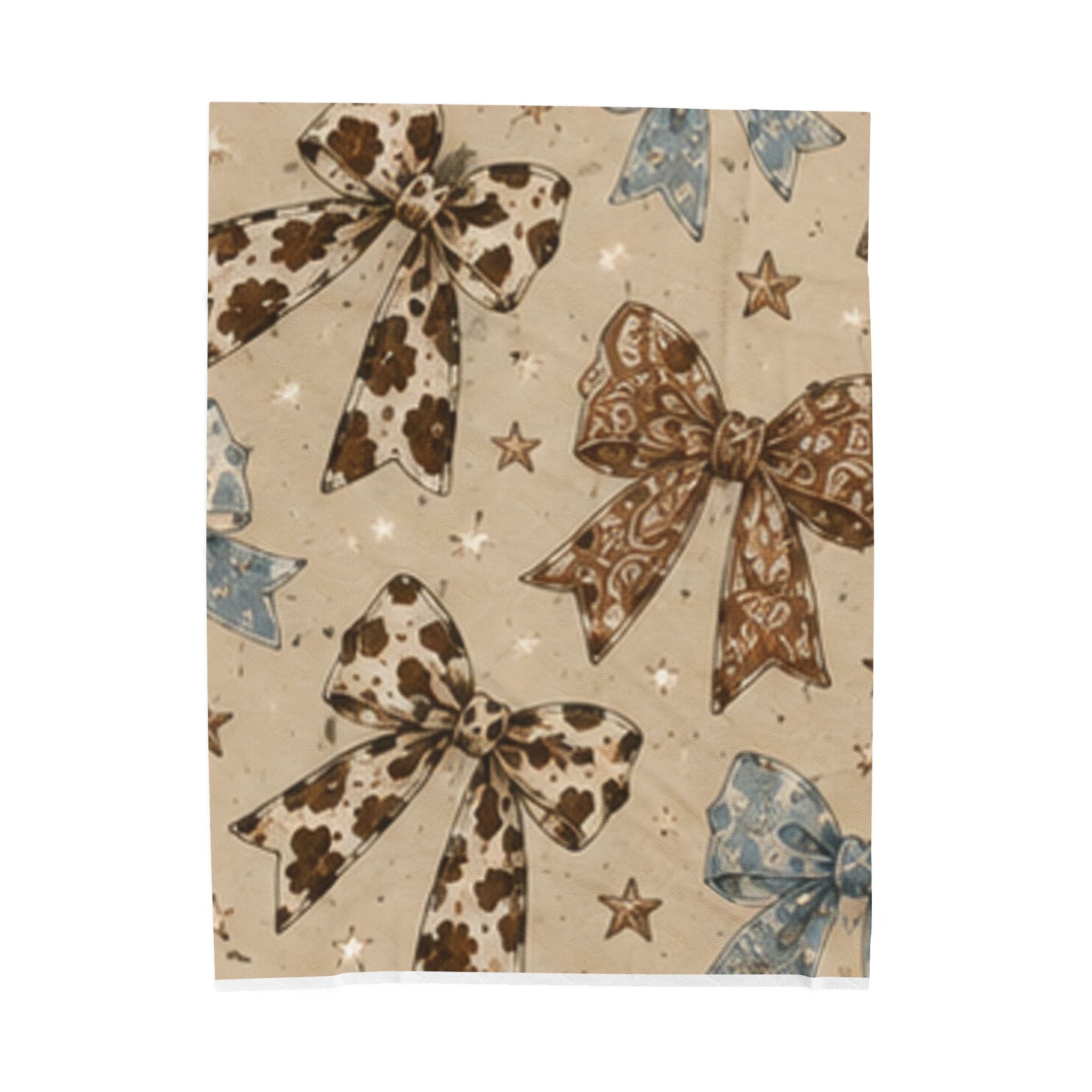 Cowgirl Bow Velveteen Plush Blanket — Western Cowhide Bow Pattern Throw