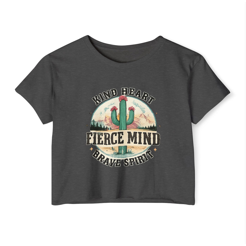 Women's Festival Crop Top — "Kind Heart, Fierce Mind" Cactus Graphic Crop Tee