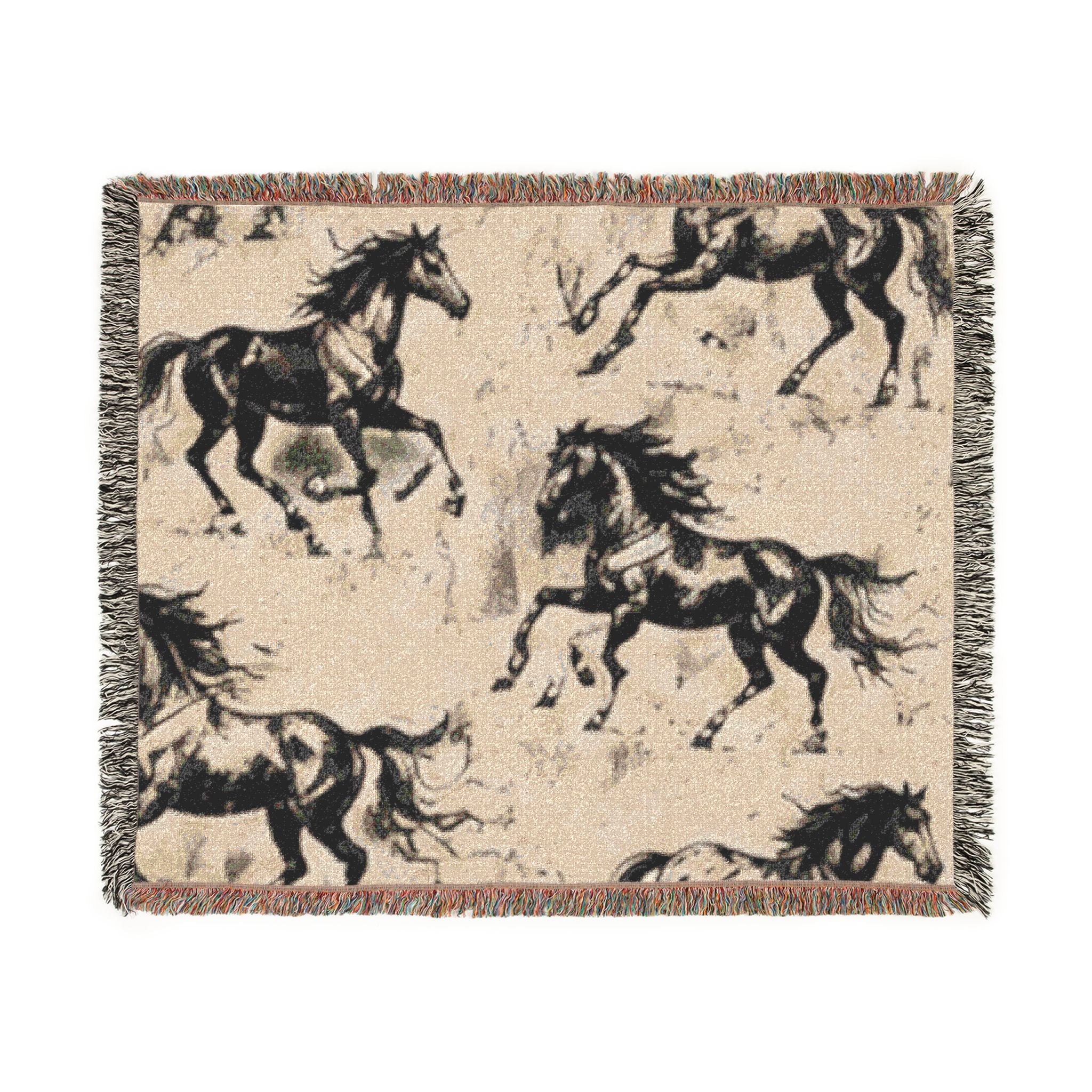 Horse Pattern Woven Blanket — Rustic Western Throw for Equestrian & Farmhouse Decor