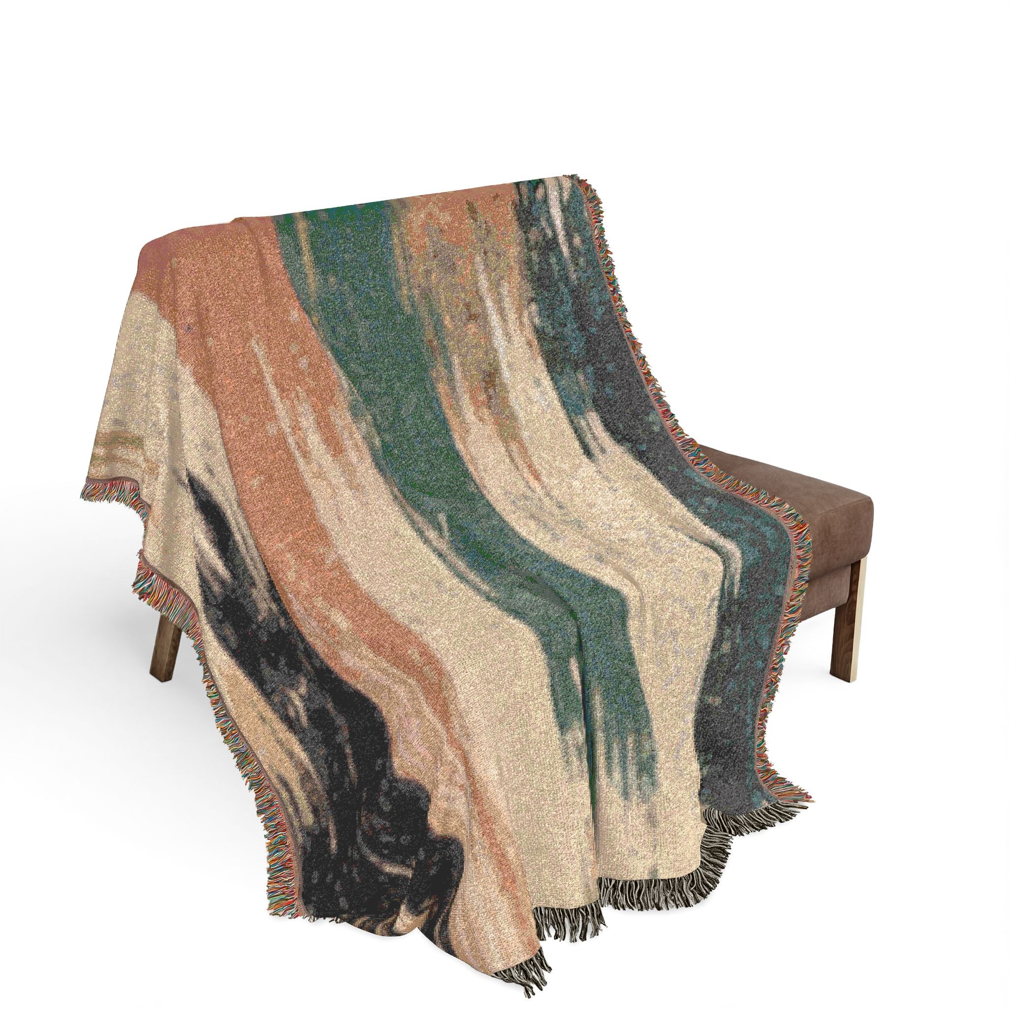 Woven Throw Blanket — Abstract Striped Rustic Teal & Rust Home Decor