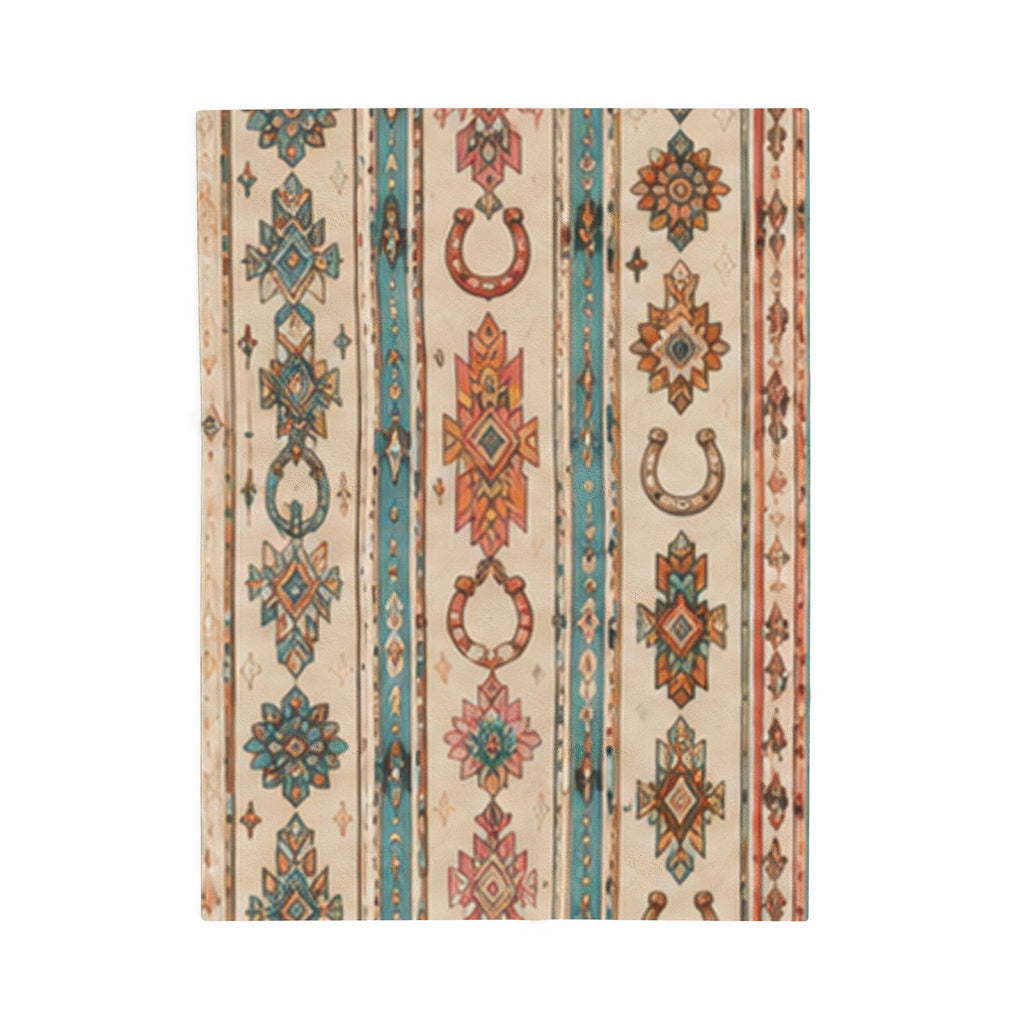 Southwestern Horseshoe Velveteen Plush Blanket – Boho Aztec Throw