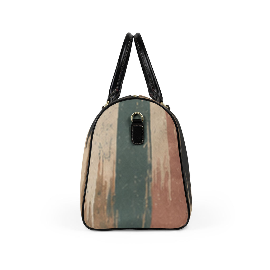 Vintage Striped Faux Leather Travel Bag — Distressed Earth Tone Weekender