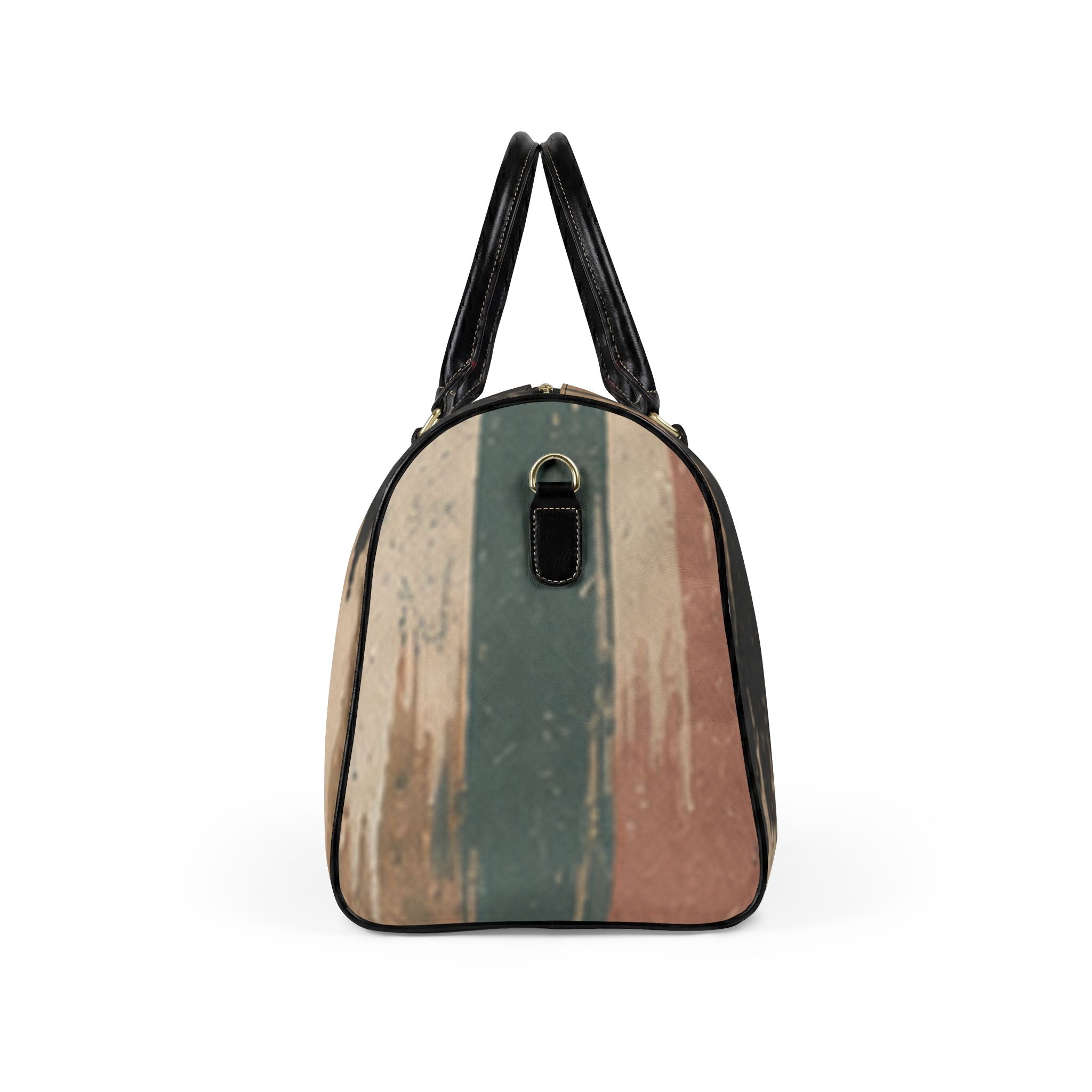 Vintage Striped Faux Leather Travel Bag — Distressed Earth Tone Weekender