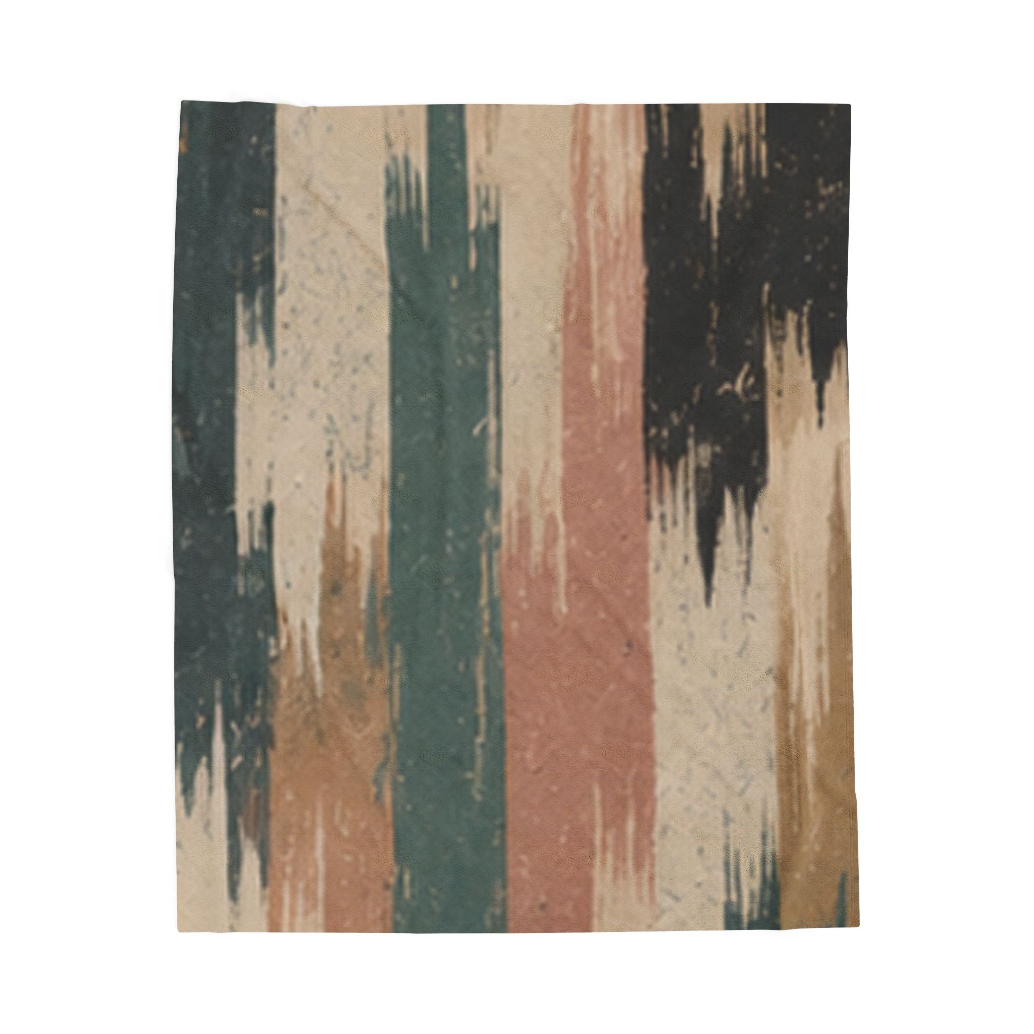 Rustic Striped Velveteen Plush Blanket — Vintage Earth Tones Cozy Throw